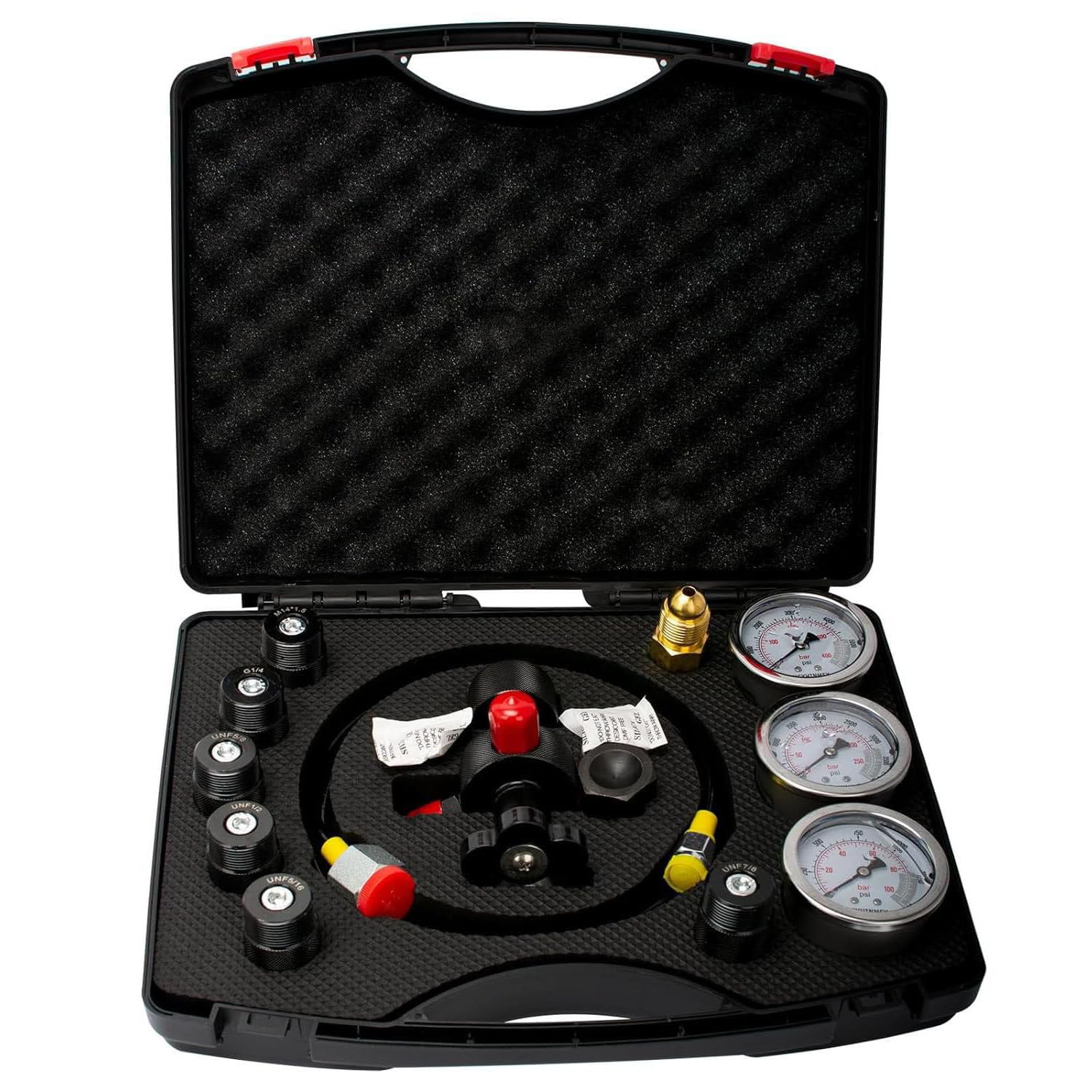 Kit de carga para prueba de acumulador de nitrógeno hidráulico, kit de llenado para prueba de presión de nitrógeno, con 3 manómetros, 7 acoplamientos y 1 manguera de gas para sistema de prueba de pr