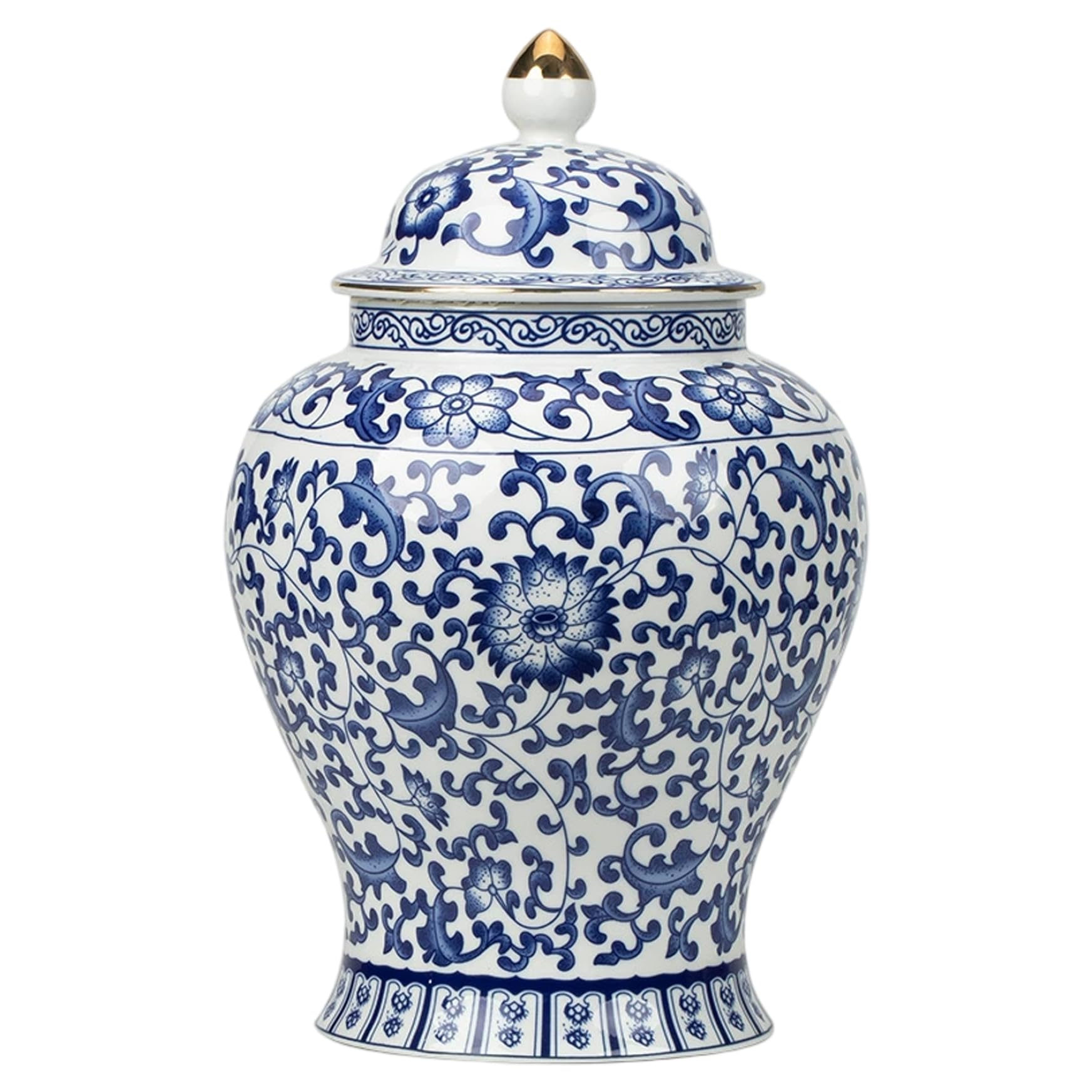 Blue and White Ginger Jars 900ml/30oz Lotus Design Ceramic Jar with Lid Decorative Sealing Tea Containers for Loose Tea Elegant Chinoiserie Decor, Blue and White Decor, and Vase