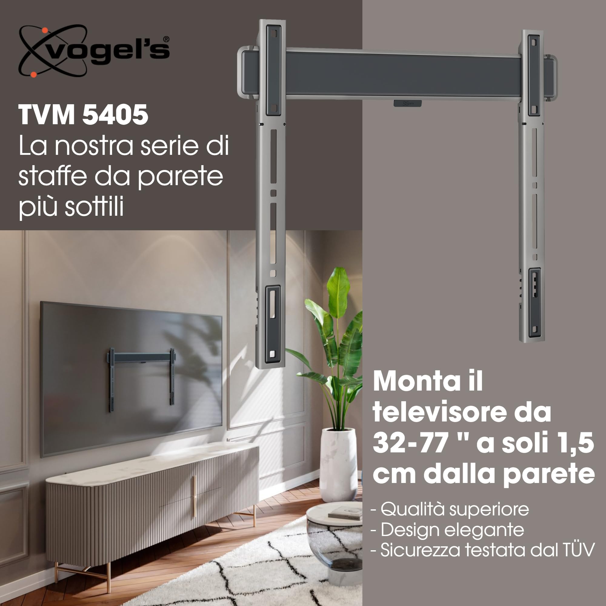 Vogel’s Elite 5405 Supporto TV fisso per televisori da 32-77 pollici, Max. 75 kg, Staffa da parete per TV max. VESA 400x400