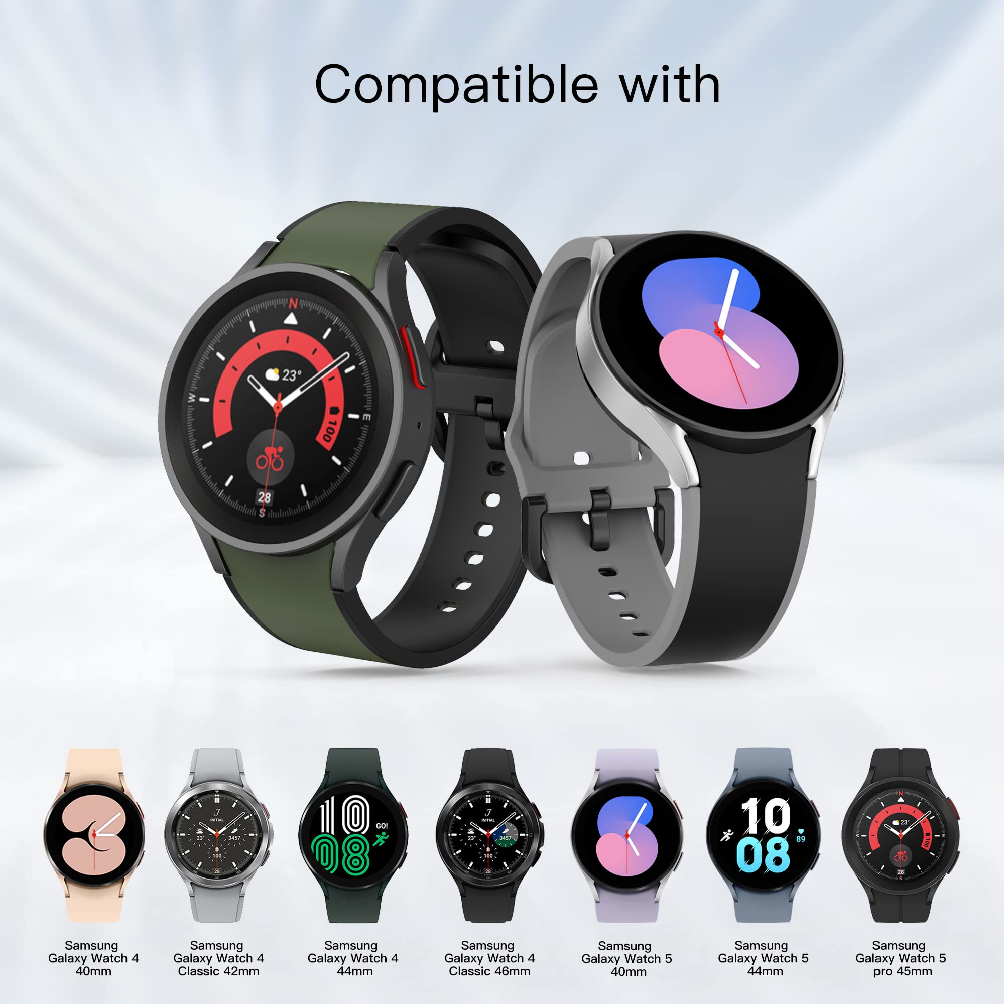 Bracelet de rechange réglable en silicone avec 10 couleurs compatibles avec Samsung Galaxy Watch 5 40 mm/44 mm, Galaxy Watch 5 Pro 45 mm pour homme et femme