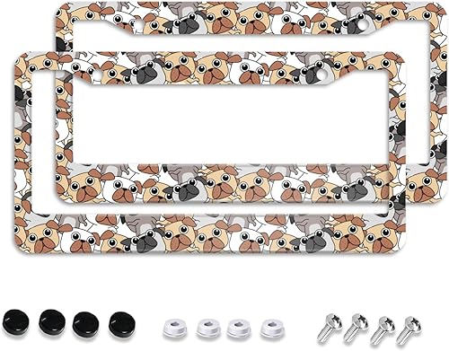 Cute Dog Pattern License Plate Frames - Aluminum Slim Design, Rust-Proof & Easy 