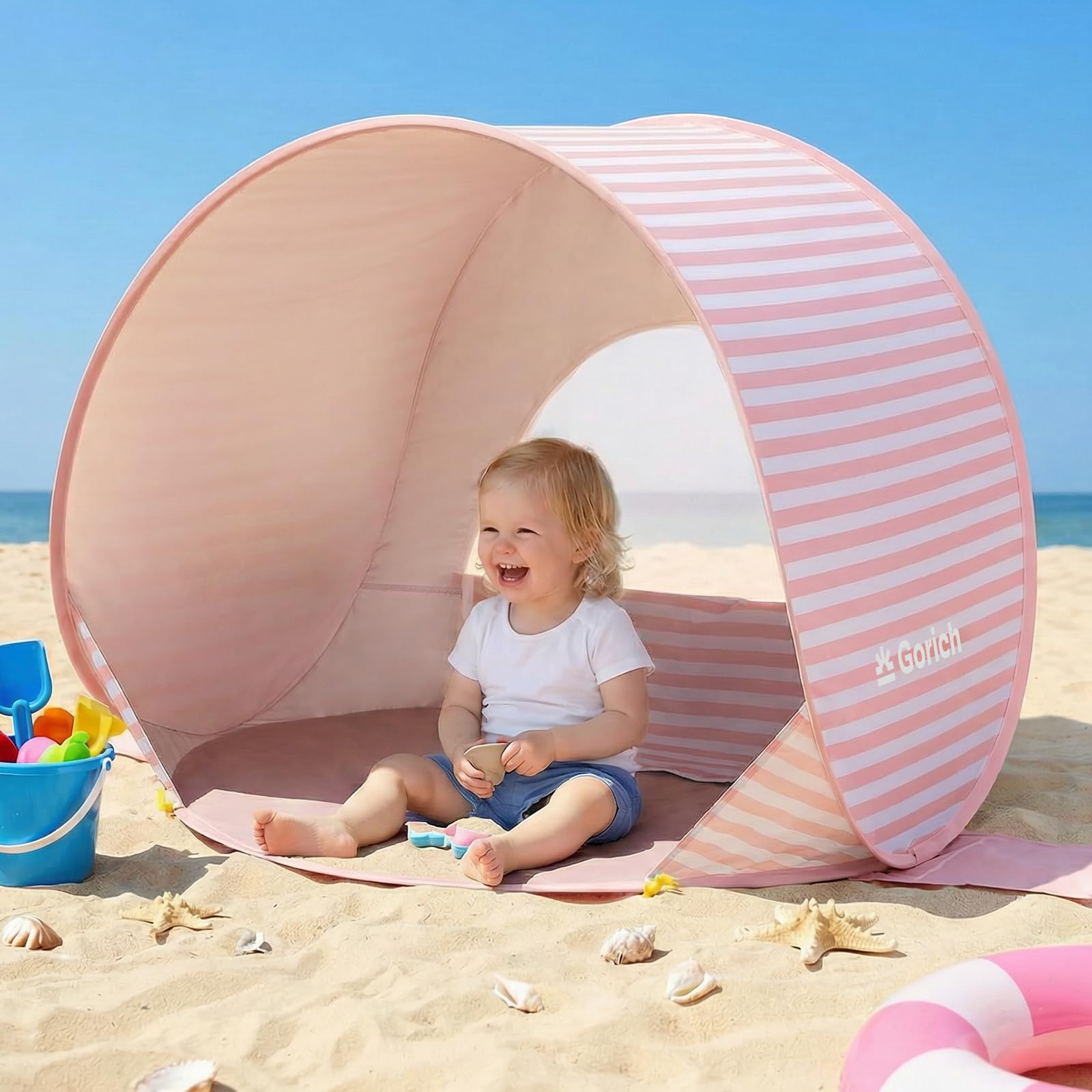 Gorich Pop Up Baby Beach Tent with UPF50+ UV Protection, Portable Toddler Sun Shelter with Mesh Ventilation, Lightweight & Foldable Play Shade Tent for Beach, Park & Backyard : Sports &