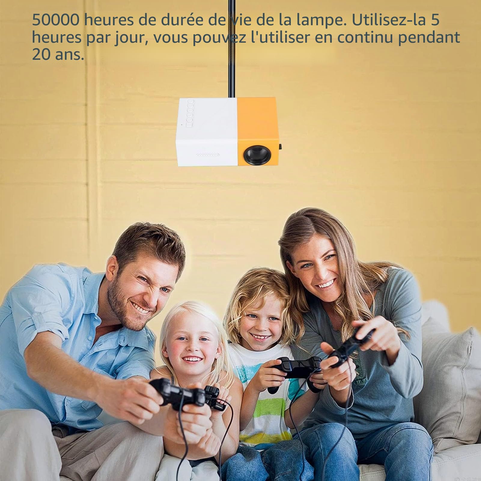 Mini Projecteur LED Portable Pleine Cinéma Maison, Vidéoprojecteur Extérieur Compatible avec Ordinateurs, Boîtiers TV, Tablettes, Chambre à Coucher avec Film Intelligent