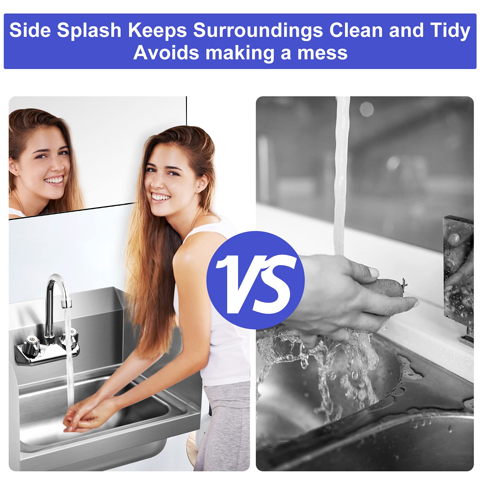 Giantex Stainless Steel Hand Washing Sink, Wall Mount Hand Sink w/ Faucet, Side Splash, Stainer