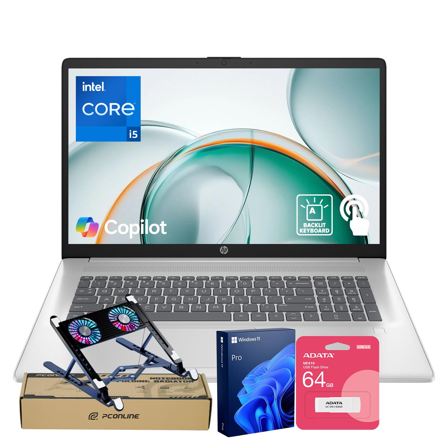 Essential 2025 Business Laptop, 17.3" HD+ Touchscreen, Intel Core i5-1334U Processor, 32GB RAM, 1TB SSD, Wi-Fi 6, W11 Pro, Webcam, Next gen AI, Backlit KB, Bundle with ADATA 512 External SSD