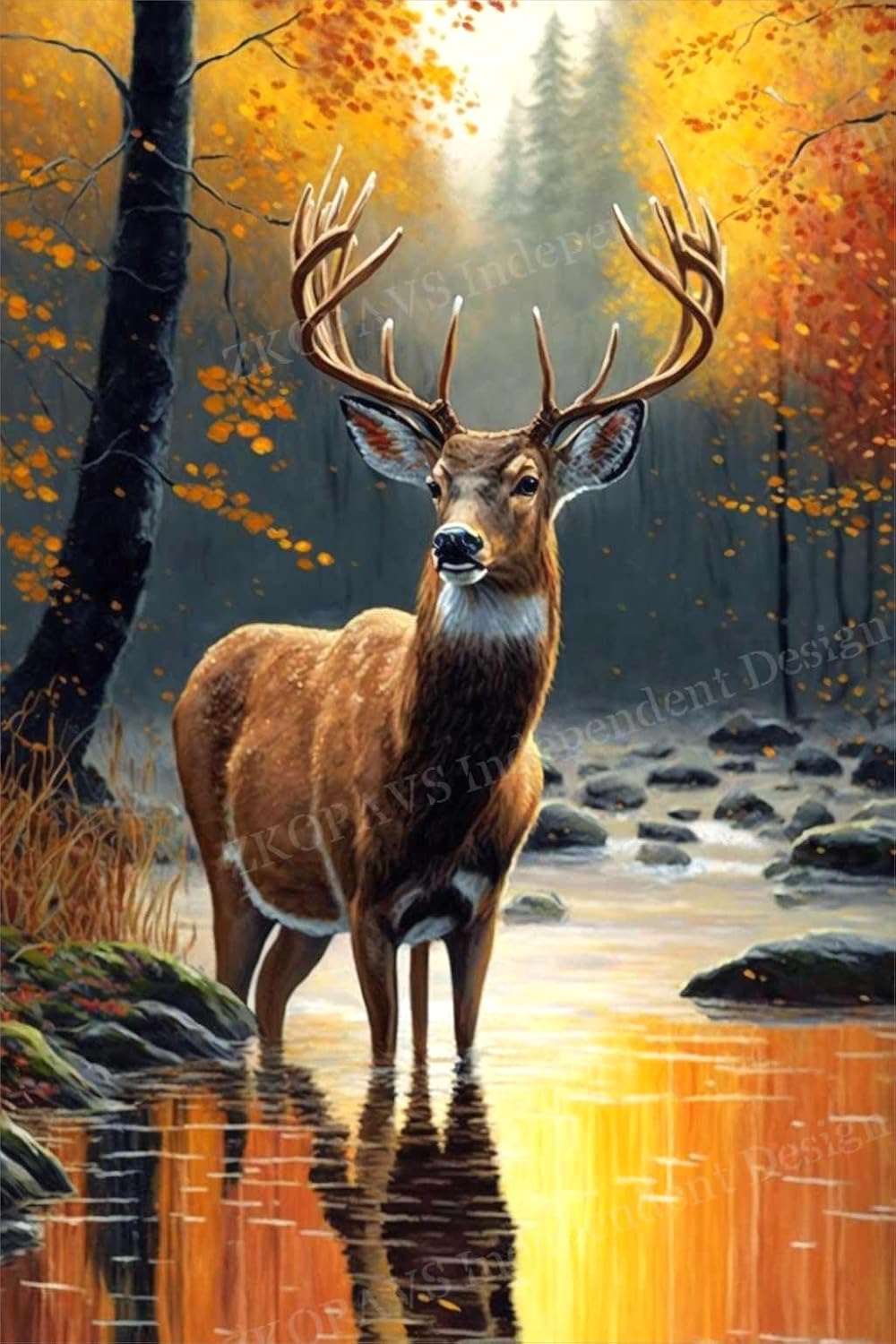 ZKOPAVS Fall Elk Diamond Painting DIY Handmade Decor to Relieve Stress Gifts - Add Life to A Space,for Beginners of All Ages (Full Round Diamond Cross Stitch 20 X 24 inch)