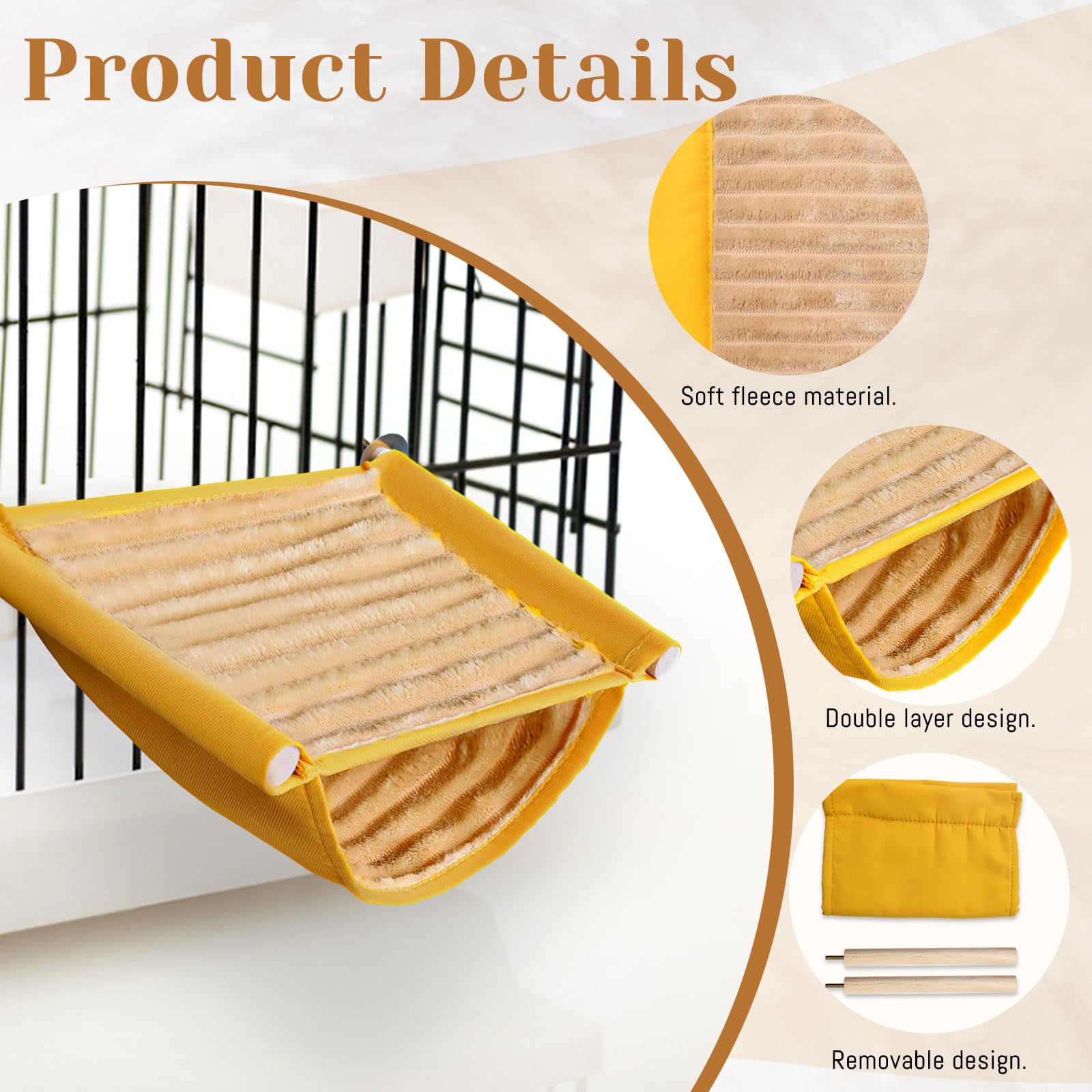 2PCS Bird Hammock, Parakeet Bed Hanging, Double-Layer Parakeet Nest for Budgies Cockatiels Lovebird, Brown - Image 3