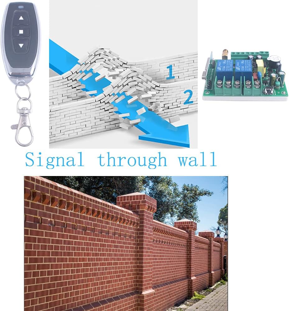 Illustration depicting the wireless signal passing through a wall, demonstrating the remote control's range capability.