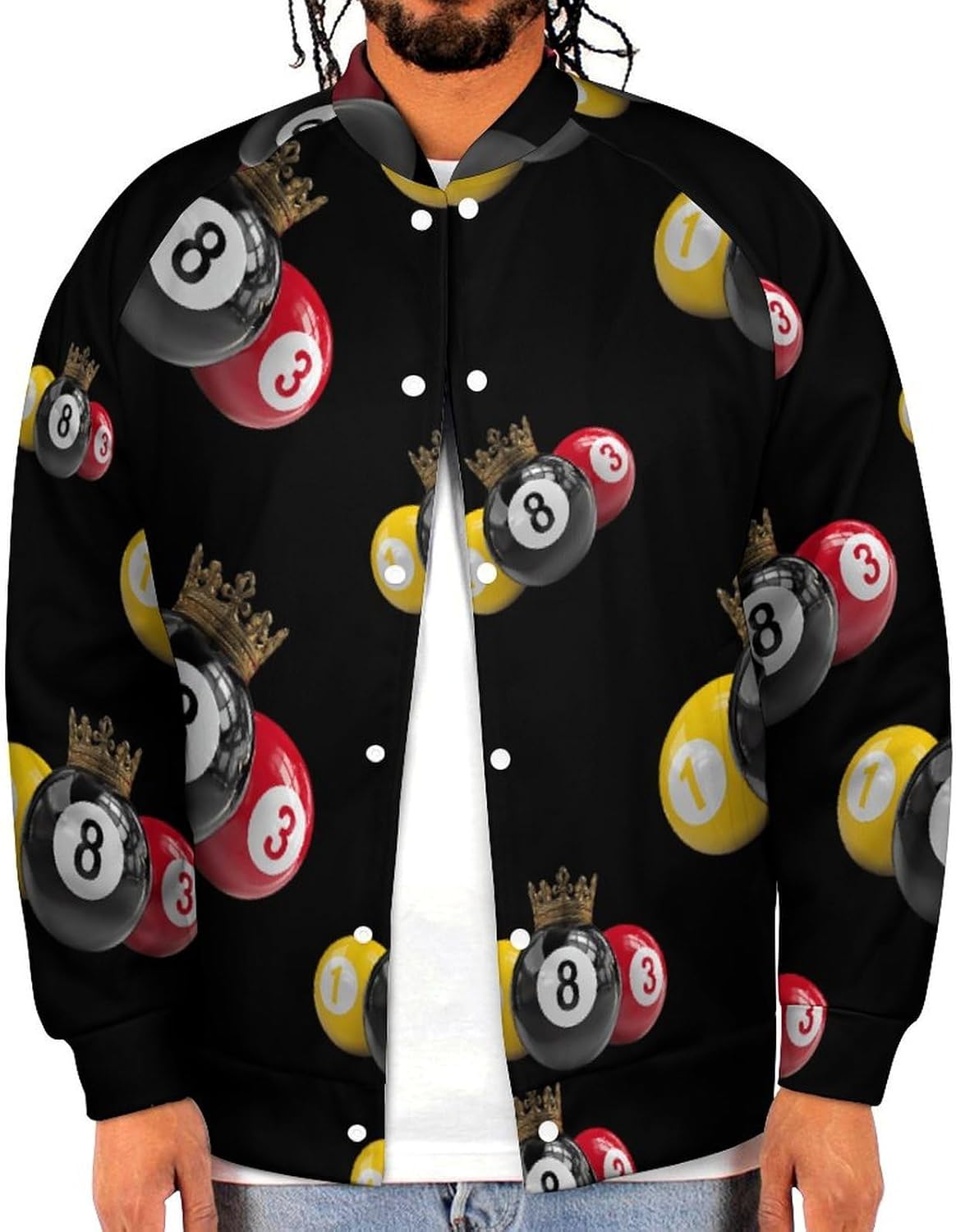 Pool Billiard Ball Men's Baseball Bomber Lightweight Jacket Casual Coats Streetwear