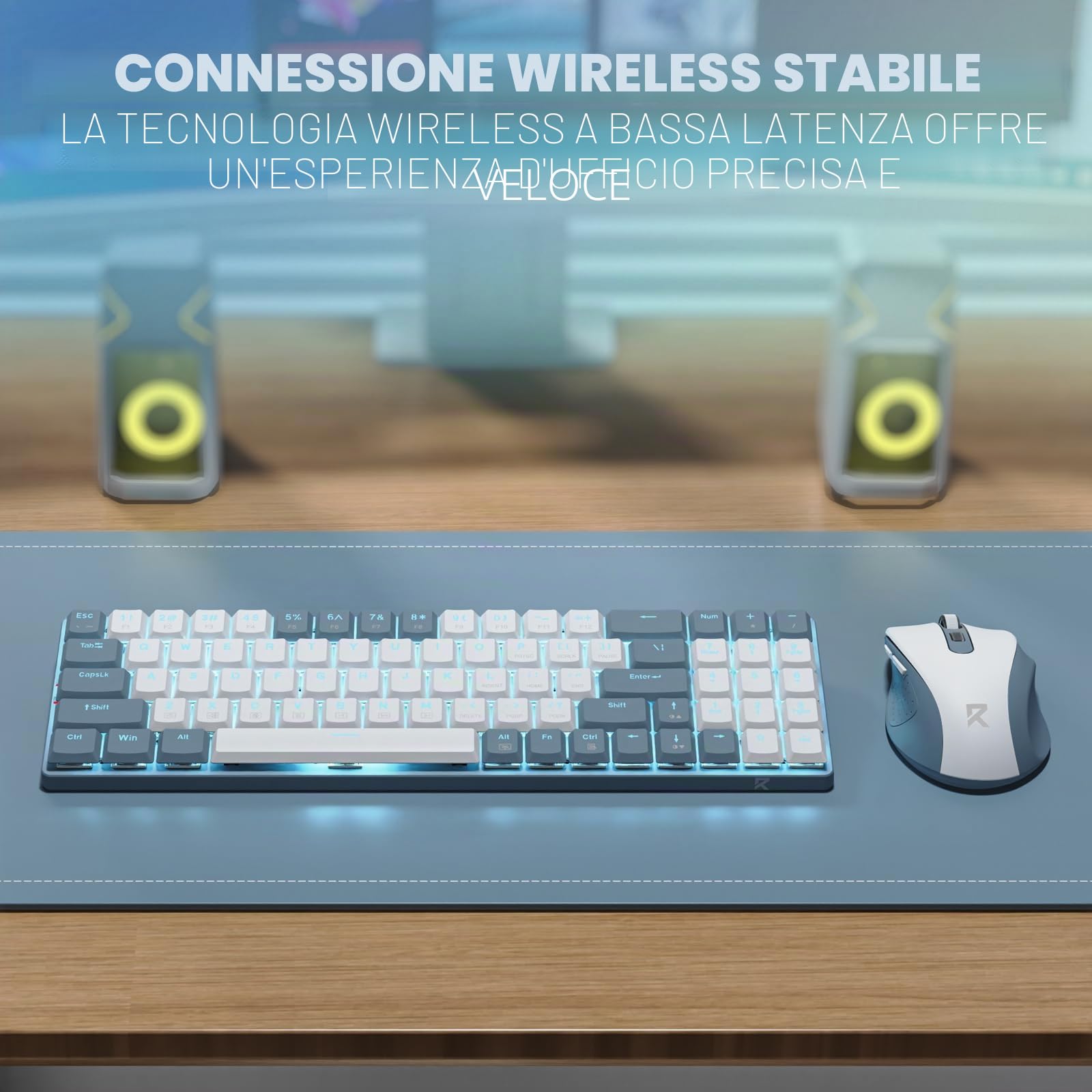 Redragon BS8773 Combo Tastiera Mouse Wireless 78 Tasti 2.4G Meccanica | tastiera mouse wireless 78 tasti meccanica low profile interruttori rossi retroilluminazione blu 2400DPI