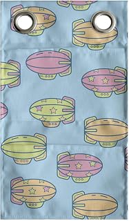 Ambesonne Adventure Cartoon Hanging Pocket Organizer, Linear Drawn Soft Pastel Colored Zeppelin, Printed Polyester Storage Bag with Pockets, 9" x 16", Yellow Green Pale Blue