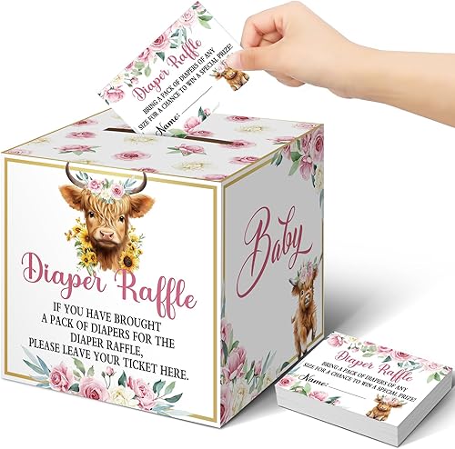 Vista 25 de Teling 51 Boletos para Rifa de Pañales con Caja de Tarjetas Decoraciones de Baby Shower Caja Porta Boletos de Baby Shower para Niña Niño Fiesta