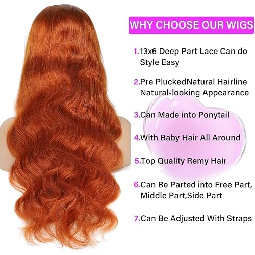 Miniatura 3 de Yeeaak 13x6 Ginger Lace Front Wigs Human Hair Ginger Orange Body Wave HD Transparent Lace Frontal Wigs for Women Pre Plucked with Baby Hair 180%