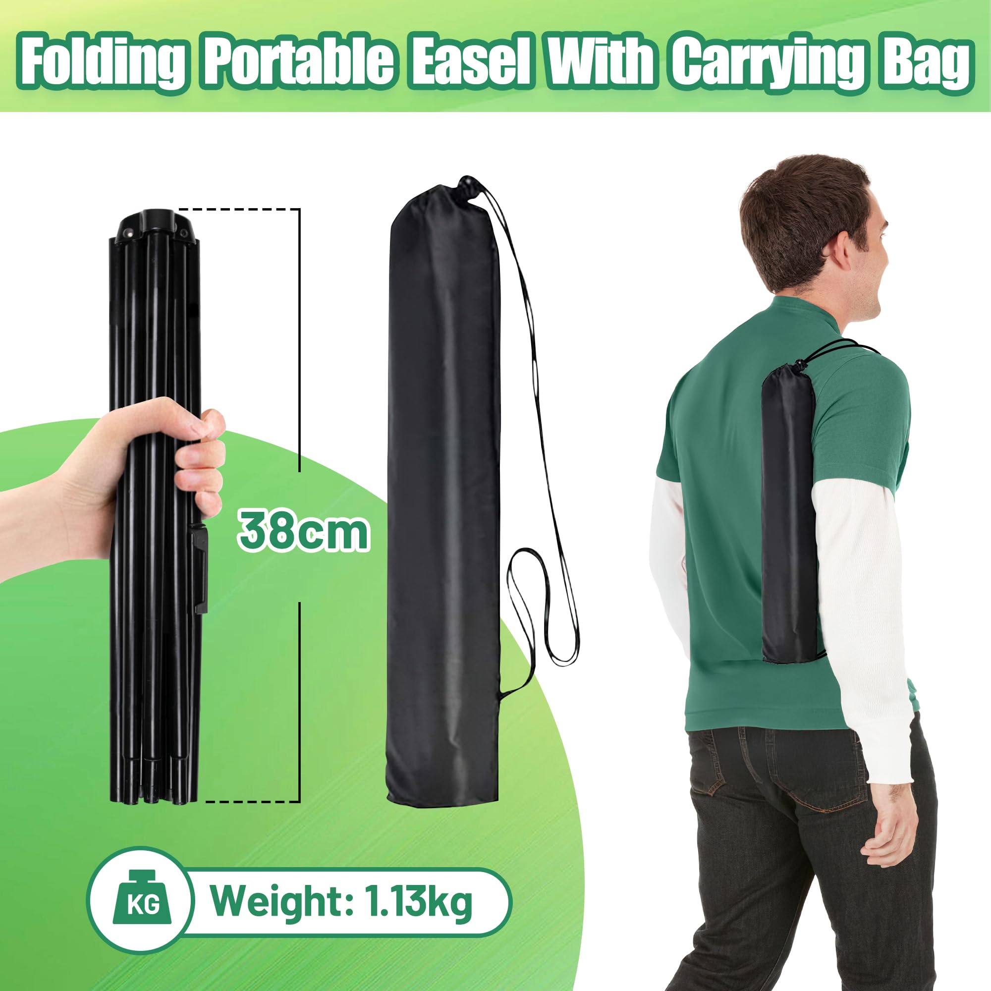 Caballete para carteles, caballete de exhibición para boda, soporte de póster, trípode plegable para pintura, caballete de metal ajustable de 168 cm con bolsa - 3 Pieza