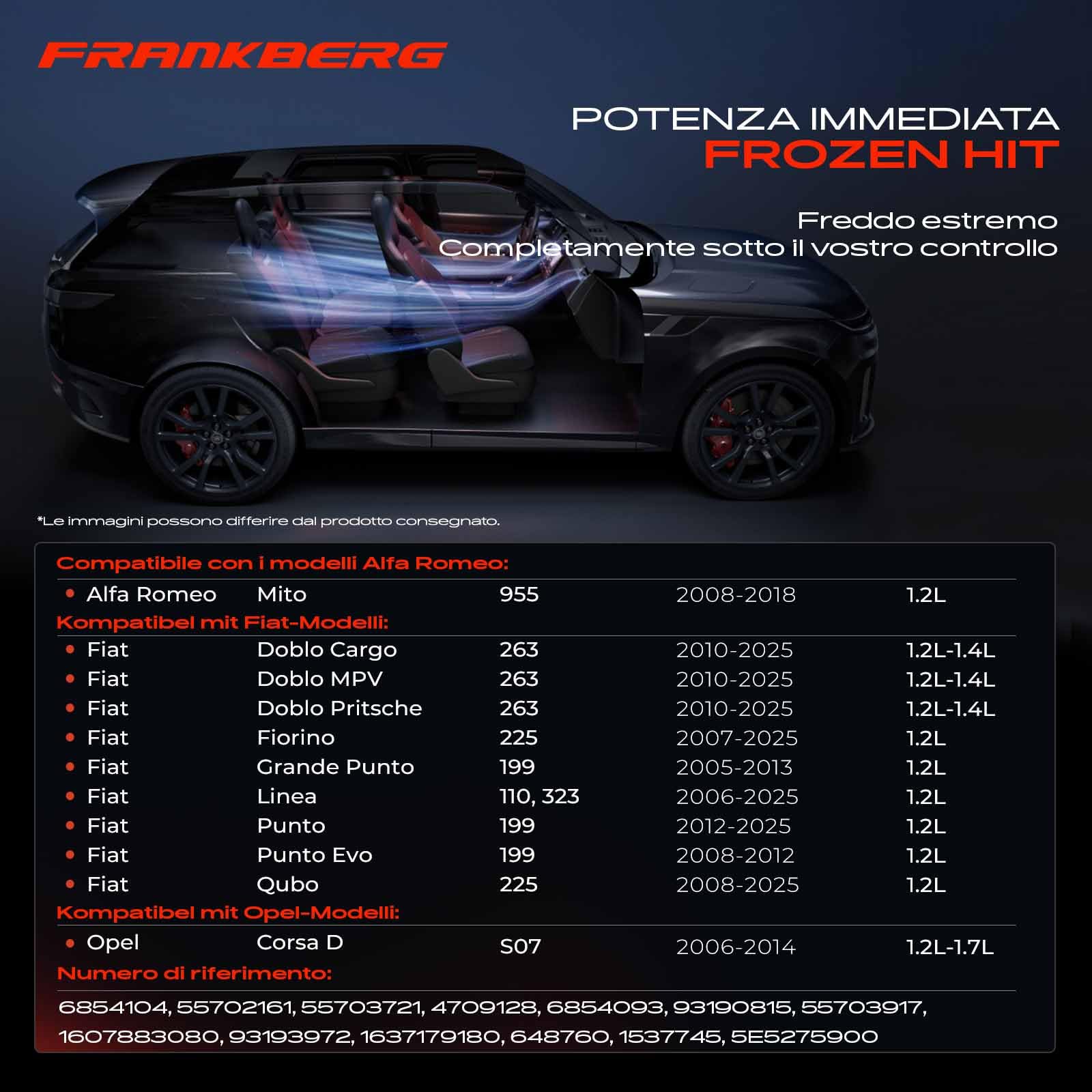 Frankberg Compressore dell'aria condizionata con frizione Compatibile con Grande Punto 199 Corsa D S07 Punto 199 Doblo Cargo 263 Linea 110 323 Replace# 55702161, compreso l'olio preconfezionato