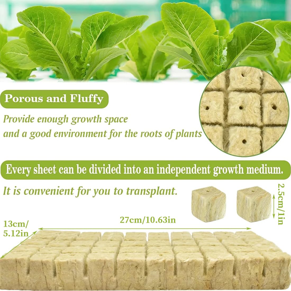 GXGM 50 Piezas Cubos de Lana de Roca, Cubos De Cultivo Hidropónicos, Jardín Cubos De Cultivo Hidropónicos para Siembra, Plantación, Hidropónica, 2.5 x 2.5 x 2.5 cm