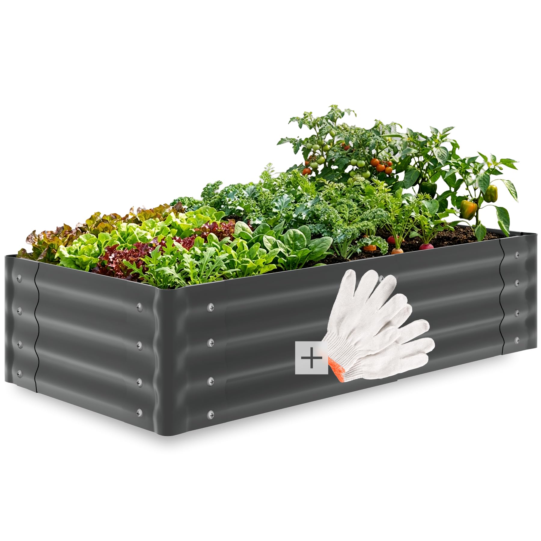 tectake® Jardiniere 120 x 60 x 30 cm, Plate-Bande surélevée en Acier, Potager surélevé, 1 Paire de Gants Jardinage Incluse, Carre Potager 200L, Lit de Jardin, Jardiniere Exterieur, Bac a Fleur Jardin