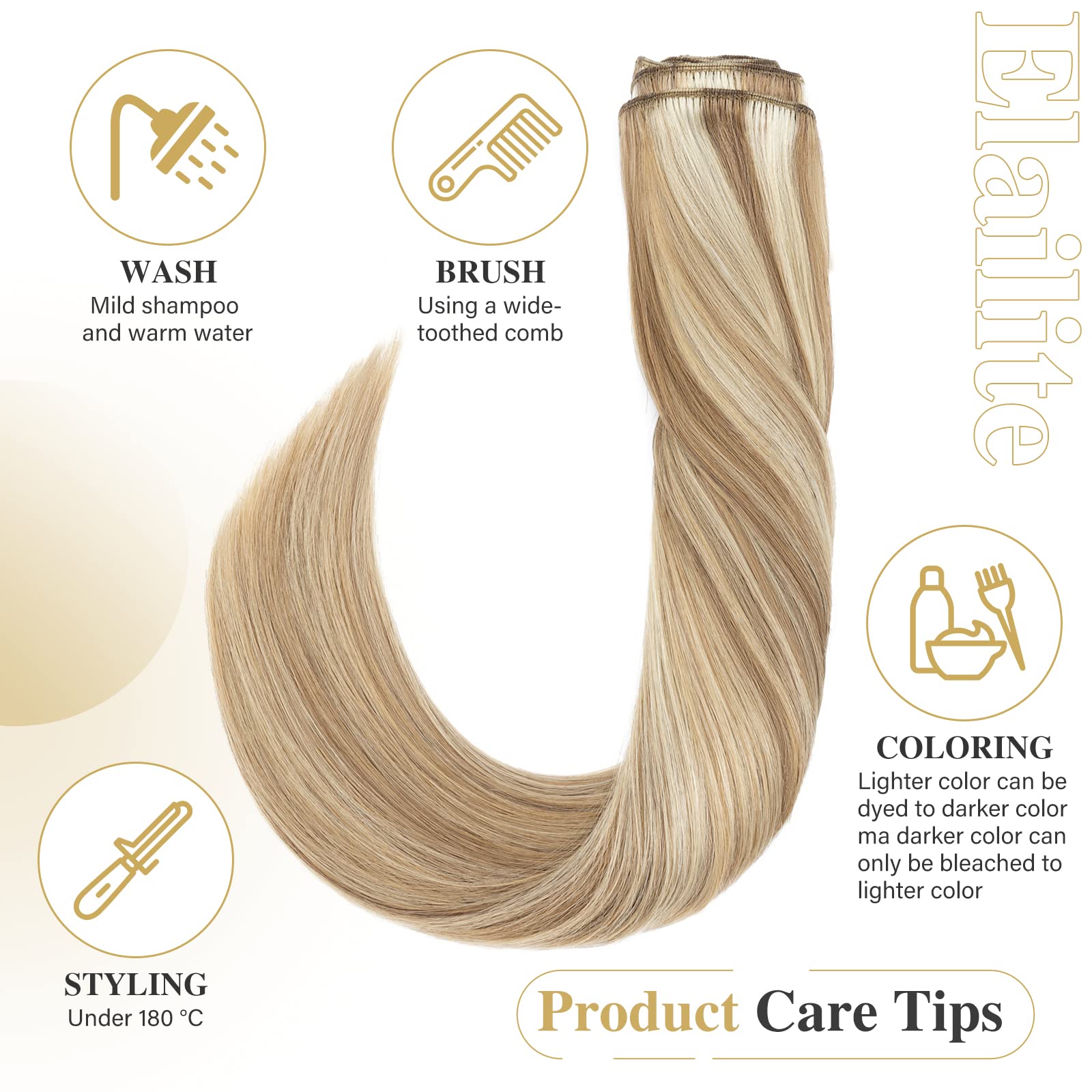 Elailite Extensiones de Clip de Pelo Natural Gruesas #12P613 Castaño Dorado Mecha Rubio Muy Claro, 8 Piezas Largas Cabello Humano 50cm (150g)