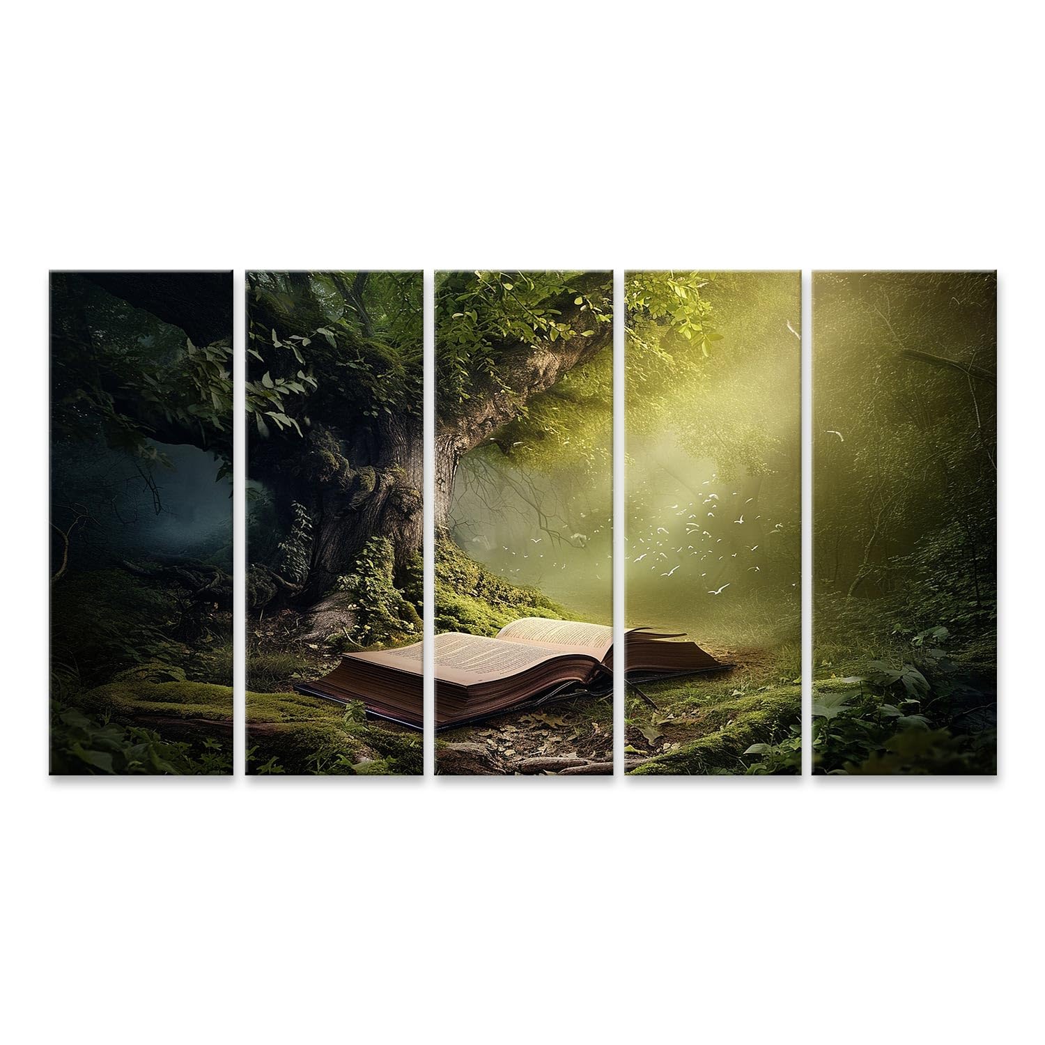 islandburner Primer cuadro sobre lienzo libro bajo el árbol en un bosque de cuento de hadas lleno de misterios cuadros murales carteles