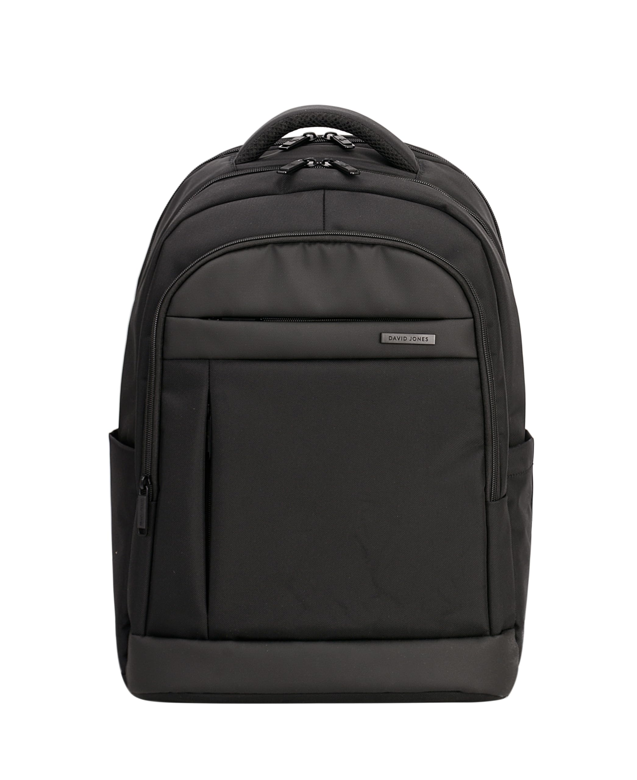 David Jones Paris - Sac à dos Ordinateur Portable Cabine Avion - Format A4 - Double Compartiment - Ville Travail Voyage Scolaire Ecole Pratique Unisexe (BLACK)