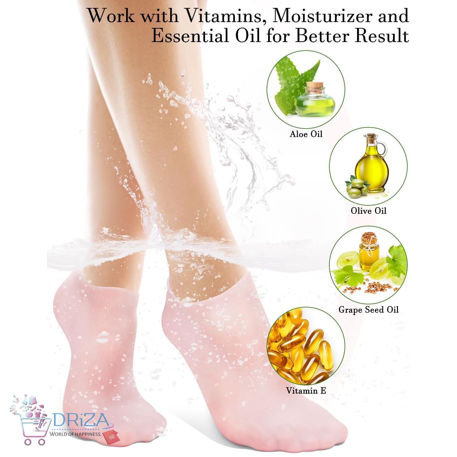 1 Pair Silicone Gel Sock By DRIZA | Silicone Heel Sock Moisturising and Anti Slip Soft Spa, Softening Feet Dry Cracked Skin, Women Spa Pedicure Socks For Foot Hand Softening, Toe Sock for Repairing and Softening Rough Skin(1 Pair) 4