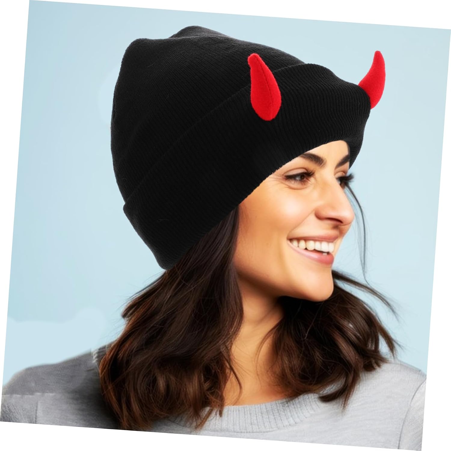 Halloween Crochet Demon Cap for Warm Knit Horn Beanie for Parties Outdoor Adventures and Daily Fashion Stylish Accessory with Unique Design
