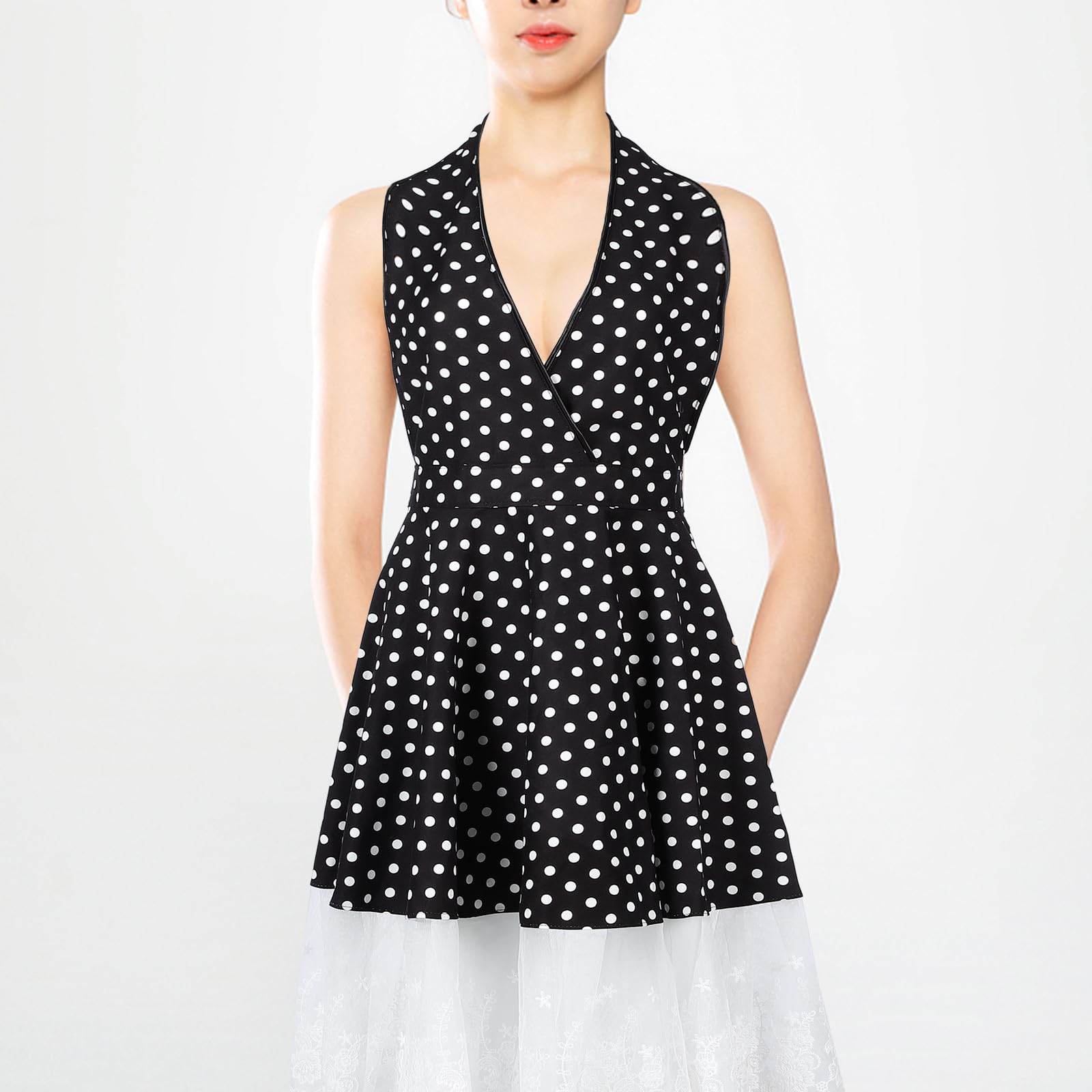 Alipis Delantal de Cocina Retro para Mujer Negro Estampado de Lunares, Cómodo y Transpirable, de Tela Vintage Adecuado para Tareas Domésticas y Hornear