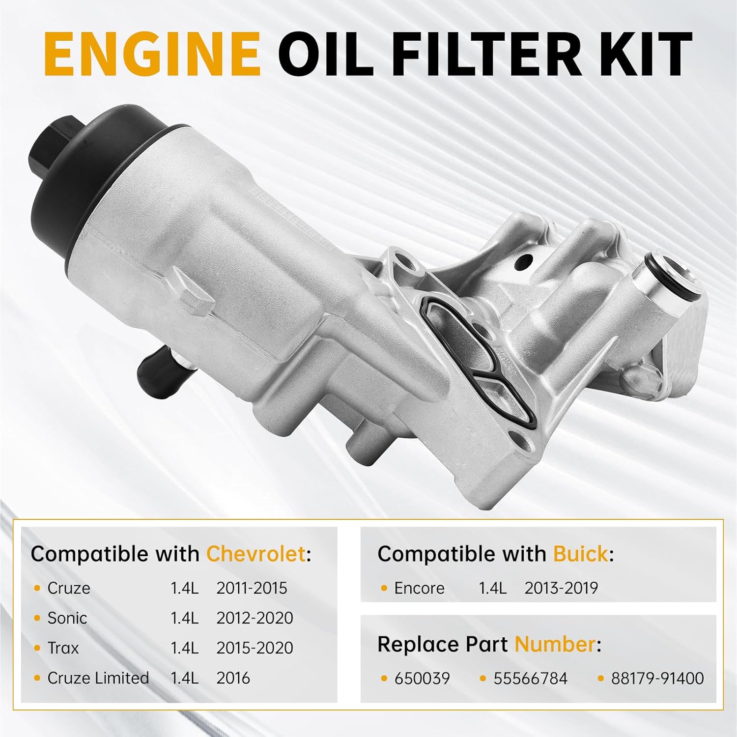 55566784 Aluminum Engine Oil Cooler Filter Housing Assembly Replacement for Chevrolet Cruze Sonic Trax Buick Encore 1.4L Turbo 2011-2018 Replace 88179-91400, 650039