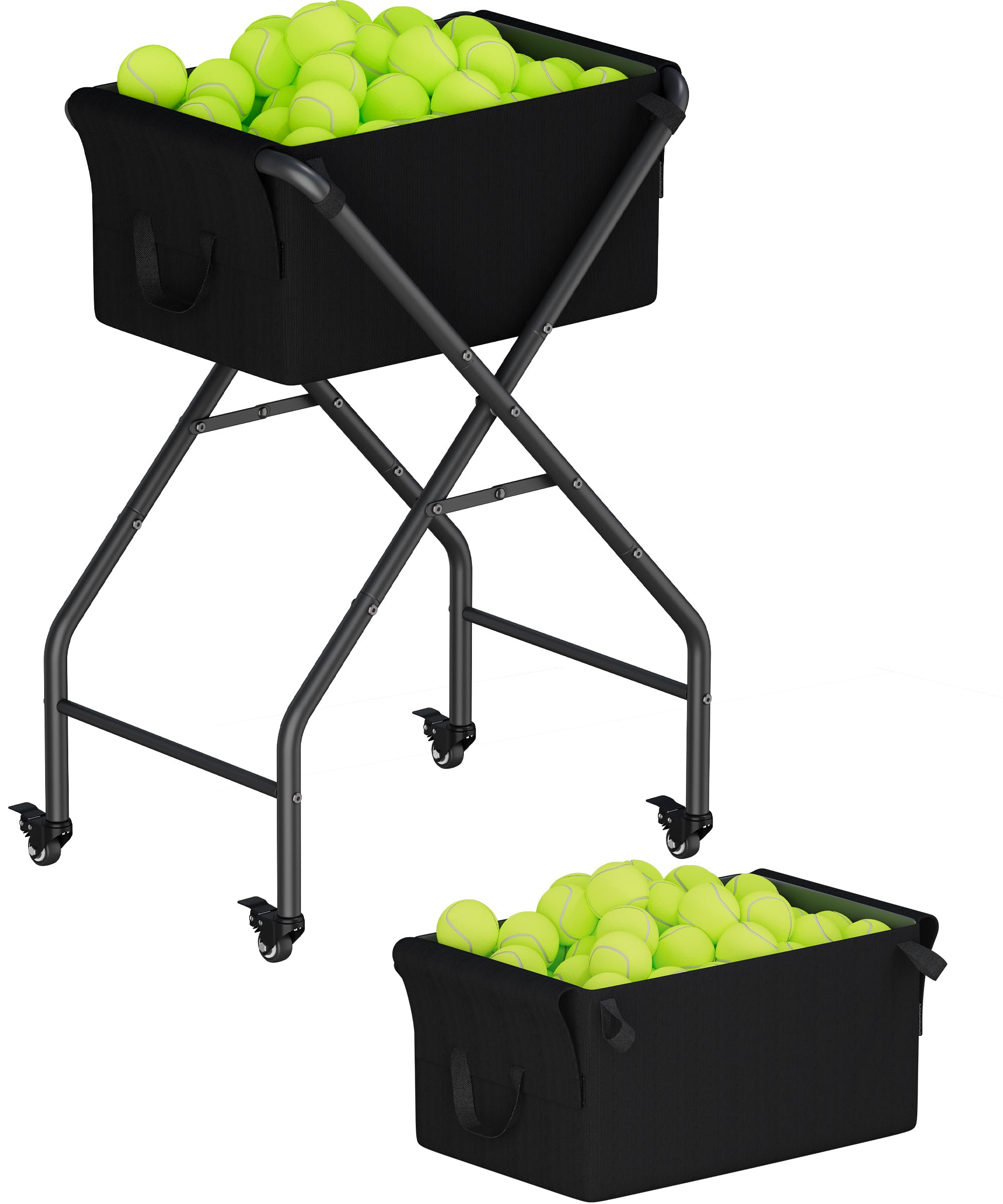 Ardier Tennis Ball Hopper Cart Holds 175 Tennis Balls or 140 Pickleballs, Portable Pickleball Collector Caddy with Wheels, Foldable Baseball Basket Holder for Court Training & Coaching