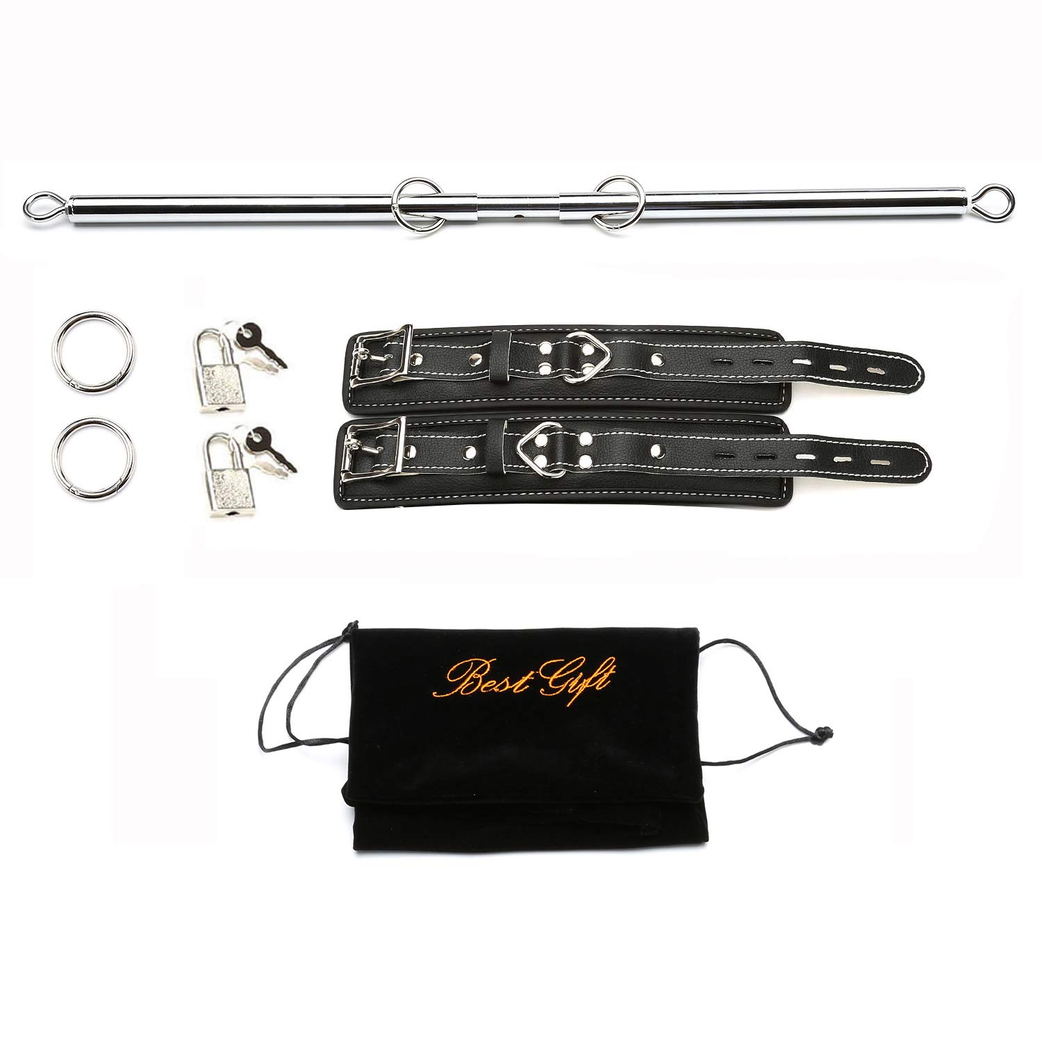 EXREIZST Adjustable Silver Spreader Bar with 2 Adjustable Black Straps Expandable Tool Kit
