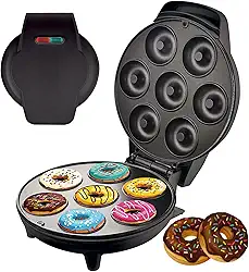 MáQuina De Donuts Dupla Face, MáQuina De Donuts EléTrica De 1200 W, Faz 7 Donuts, Antiaderente, MáQuina De Sobremesa PortáTil Para Lanche De Café Da Manhã Infantil,Black