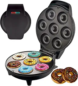 MáQuina De Donuts Dupla Face, MáQuina De Donuts EléTrica De 1200 W, Faz 7 Donuts, Antiaderente, MáQuina De Sobremesa PortáTil Para Lanche De Café Da Manhã Infantil,Black