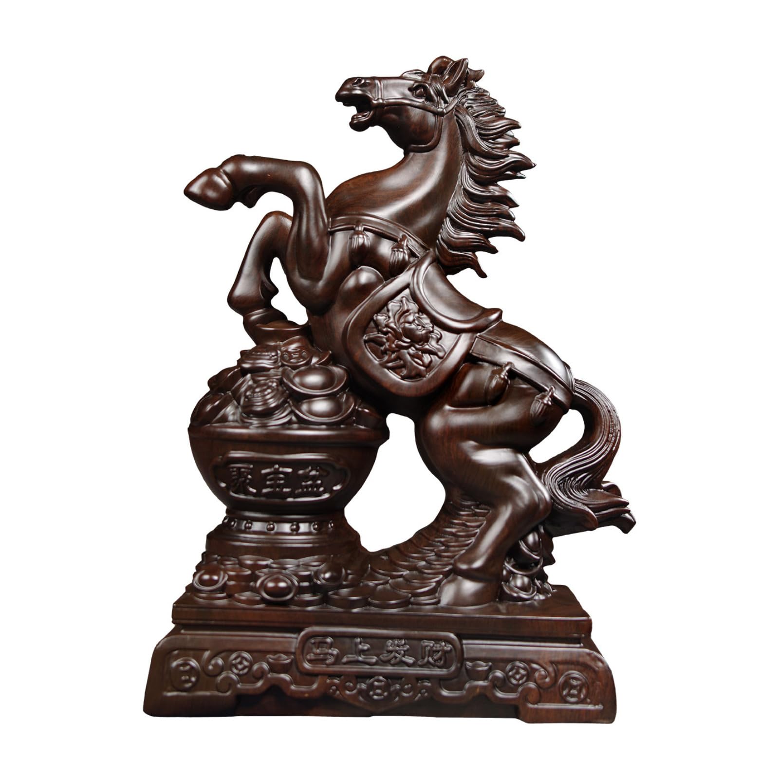 Ornement cheval Feng Shui en bois noir 20 cm pour décoration intérieure