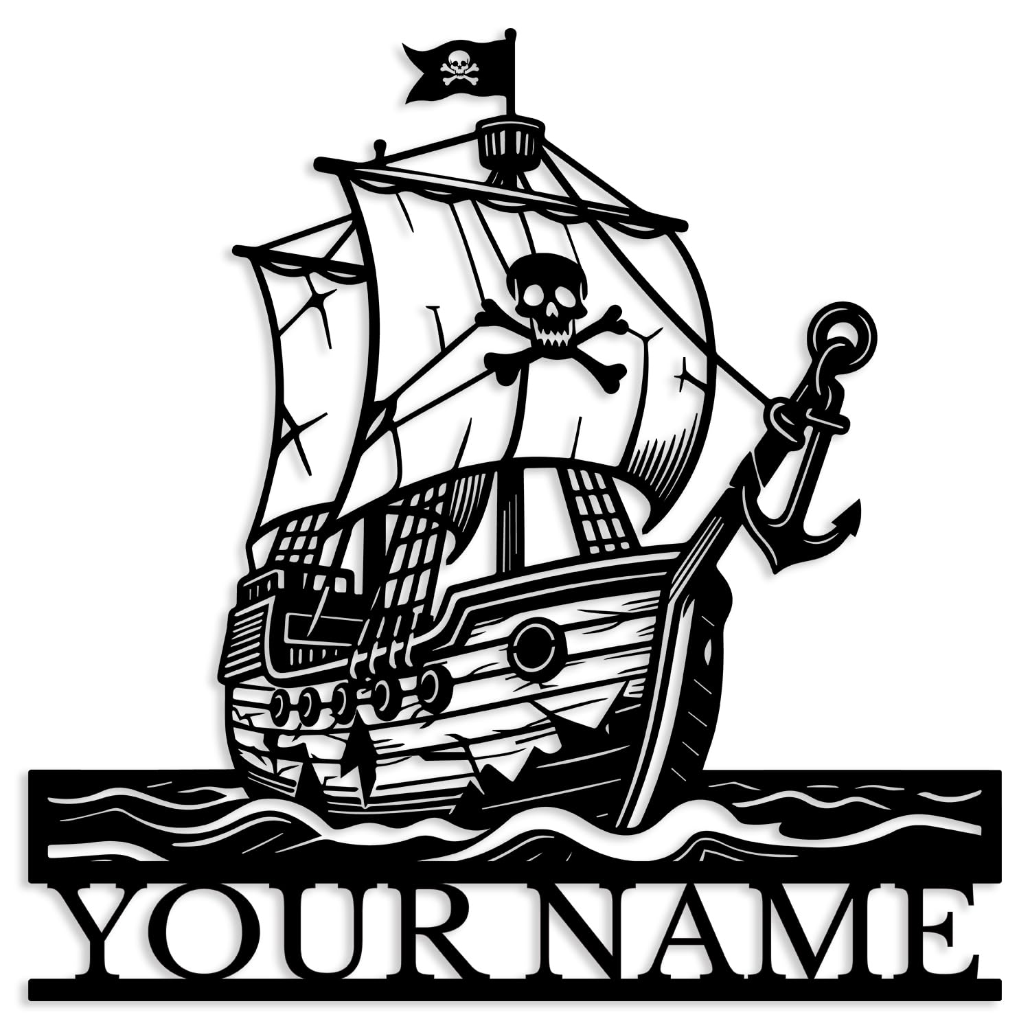 Oldeve Style-C Custom Pirate Metal Sign,Pirate Skull Metal Wall Art, Personalized Nautical Decor, Personalized Pirate Ship Name Sign,Bar Cabin Decor (Style-C)
