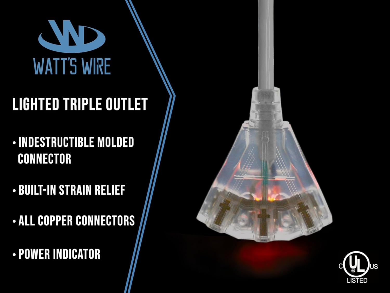 10 ft Outdoor Extension Cord Waterproof - 12 Gauge Heavy Duty Extension Cord Splitter Outdoor 10 ft - Lighted Outdoor Extension Cords with Multiple Outlets - Watts Wire - 10' Grounded