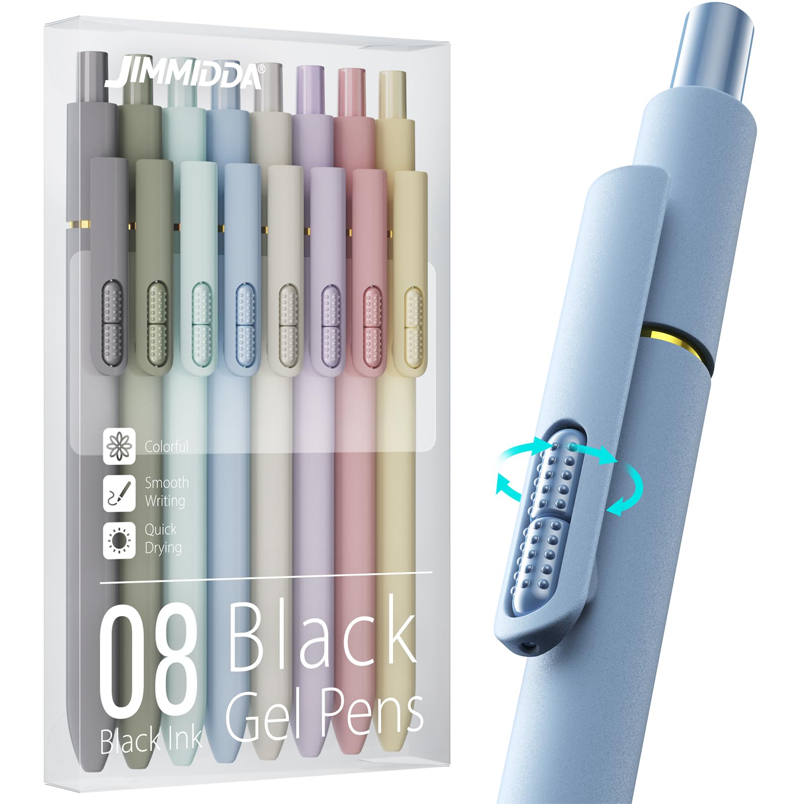 8Pcs Black Gel Pens - 0 7mm Medium Point Black Ink Pens Smooth Writing - Quick Drying Retractable