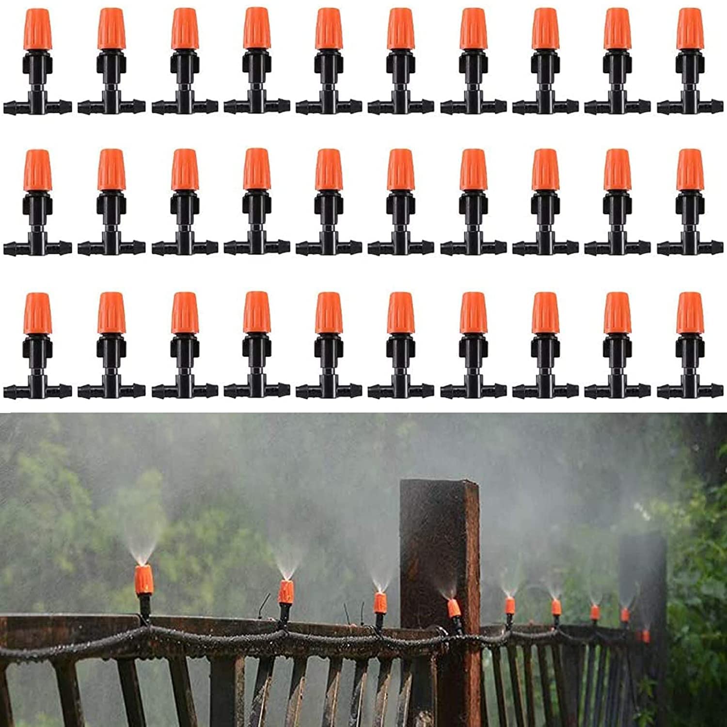 Tesmotor 100pcs justierbarer Garten Bewässerung Nebel Düse Sprinkler, justierbare Bewässerung Tropfer mit Connect Tee für Garten Tropf Bewässerung System