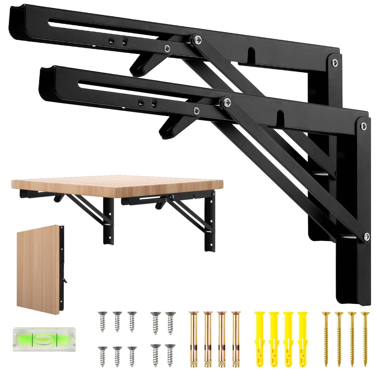 Dntorx 12 Inch Folding Shelf Brackets, 2 Pcs Heavy Duty Metal Collapsible Shelf Bracket Wall Mounted Brackets for Fold Down Table Wall Mounted Brackets for Shelves Space Saving-image-15