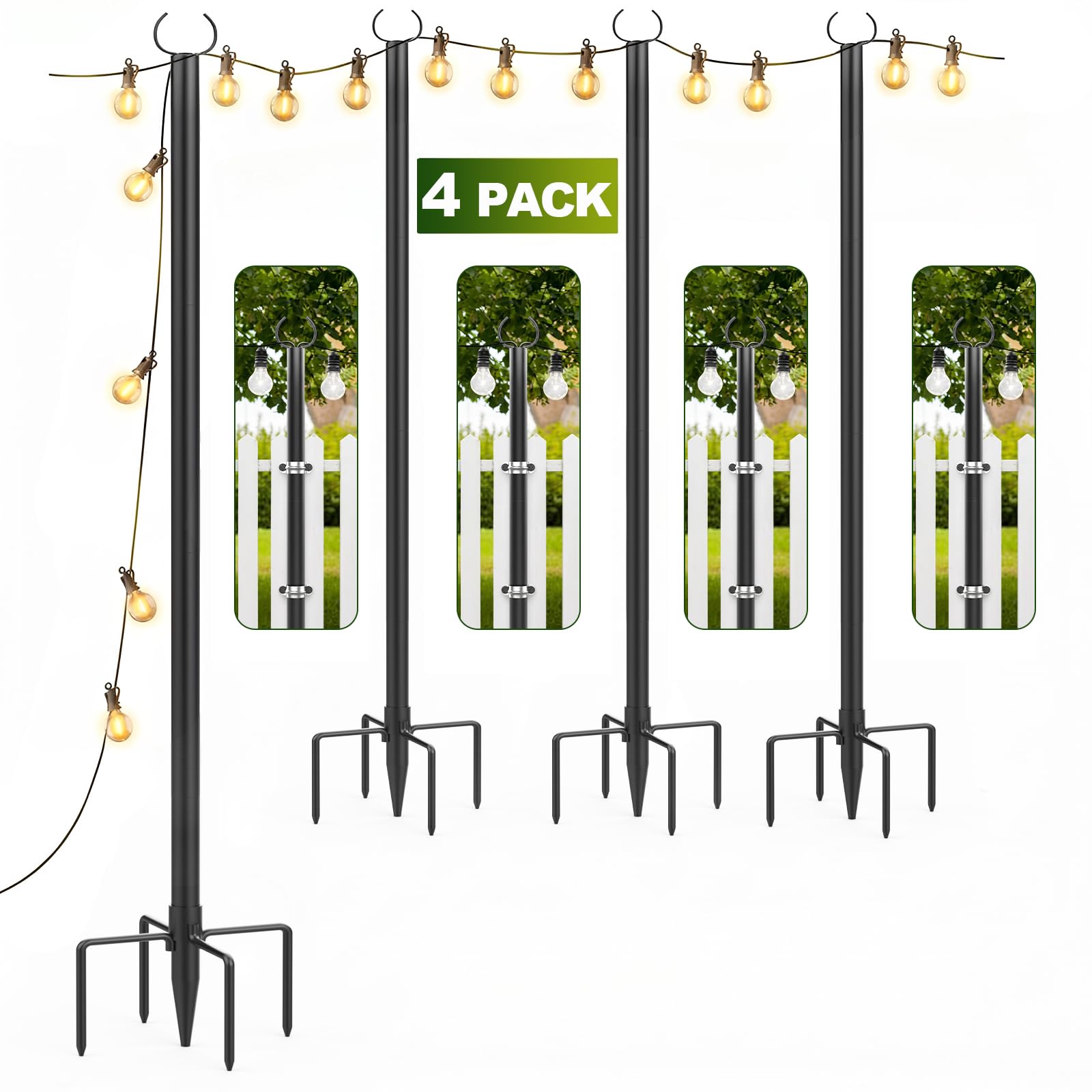 Housolution 4er Set Lichterkettenstangen, 9,84Ft Außenleuchtenstangen