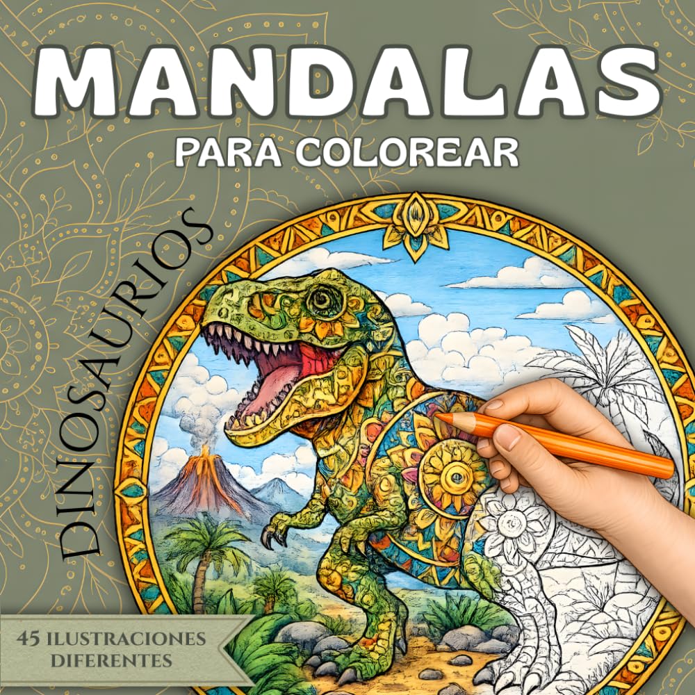 Mandalas para colorear DINOSAURIOS: 45 ilustraciones únicas de dinosaurios para colorear | Actividades creativas y relajantes para niños