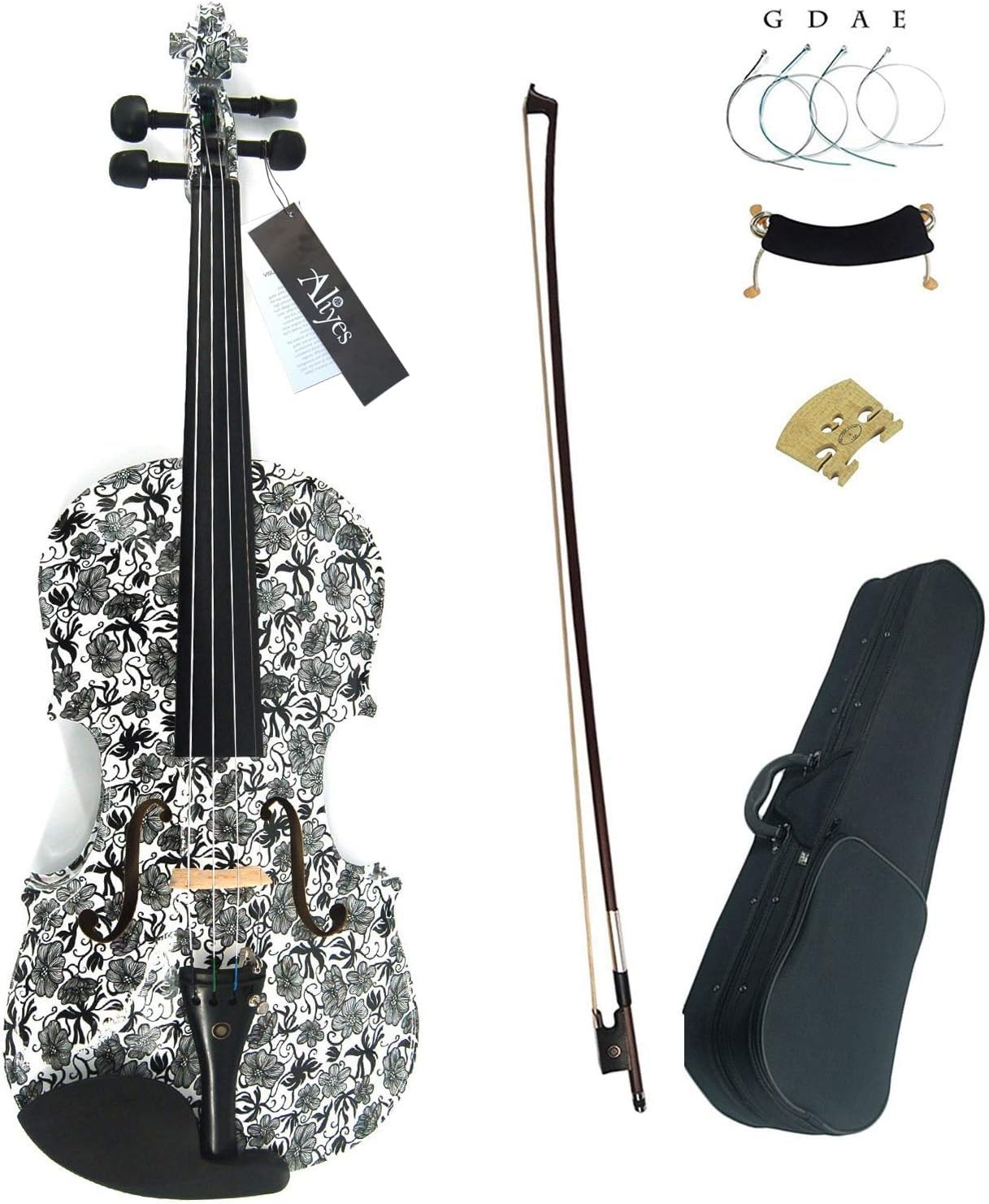Aliyes Premium Handmade Acoustic Violin 4 4 Full Size Kit Solid Wood Violin with Case,Bow,Rosin,Strings-E309