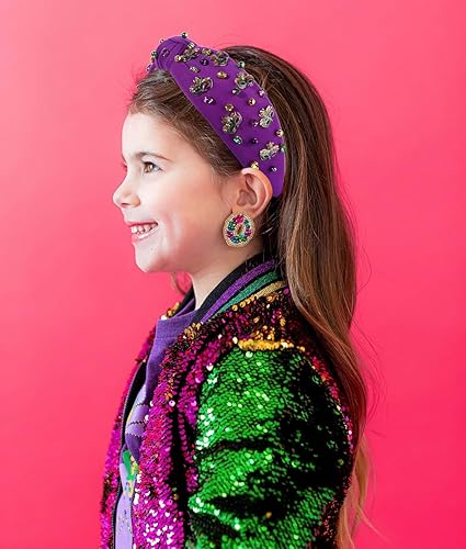 Miniatura 3 de MOLOCH Diadema de Mardi Gras, accesorios para el cabello de carnaval para mujer, máscara con purpurina, diadema anudada, morado, verde, dorado,