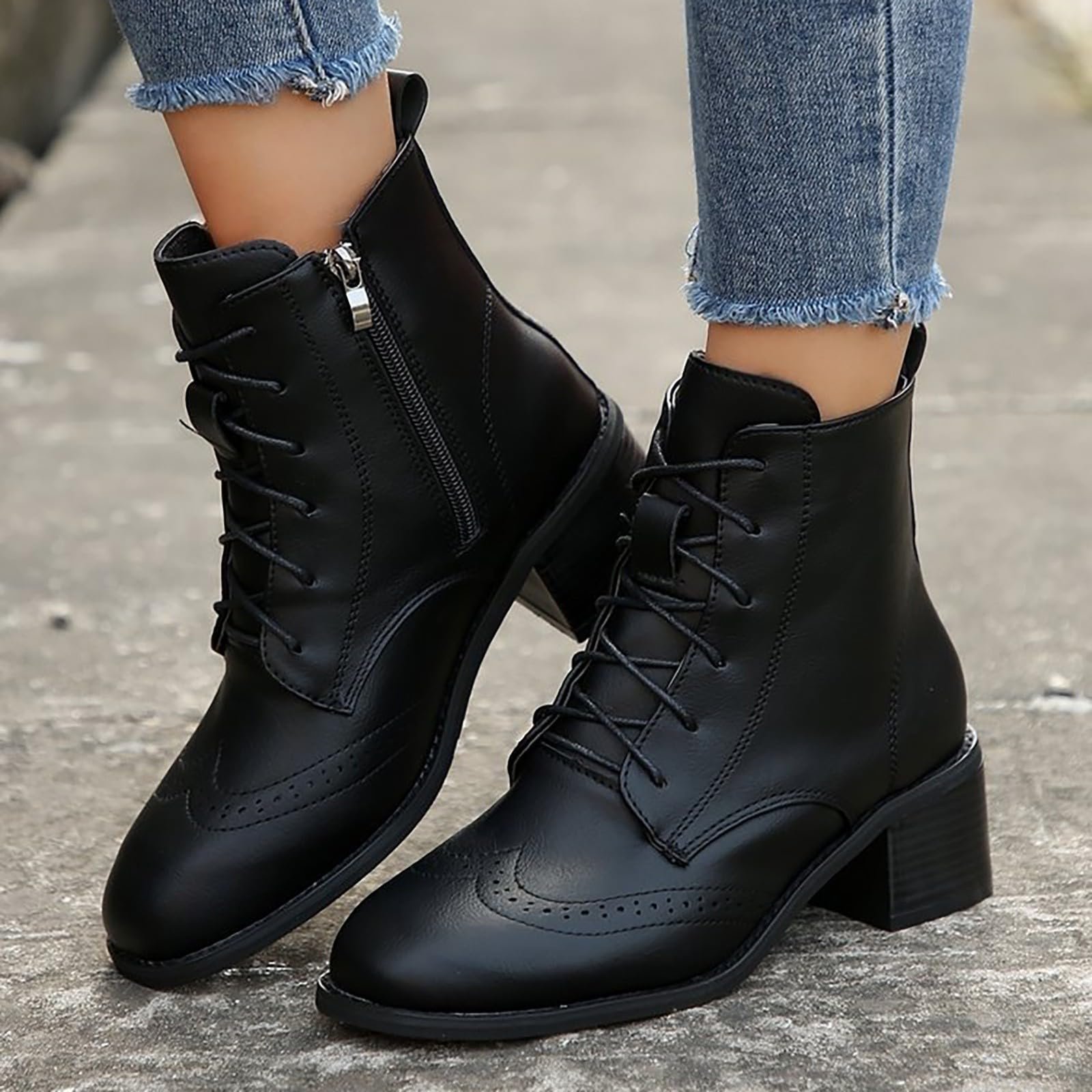 Bottes courtes pour femme - Doublées élégantes avec talon fin - Bottines vintage à bout rond - Bottes western tendance - Bottes de loisirs noires confortables