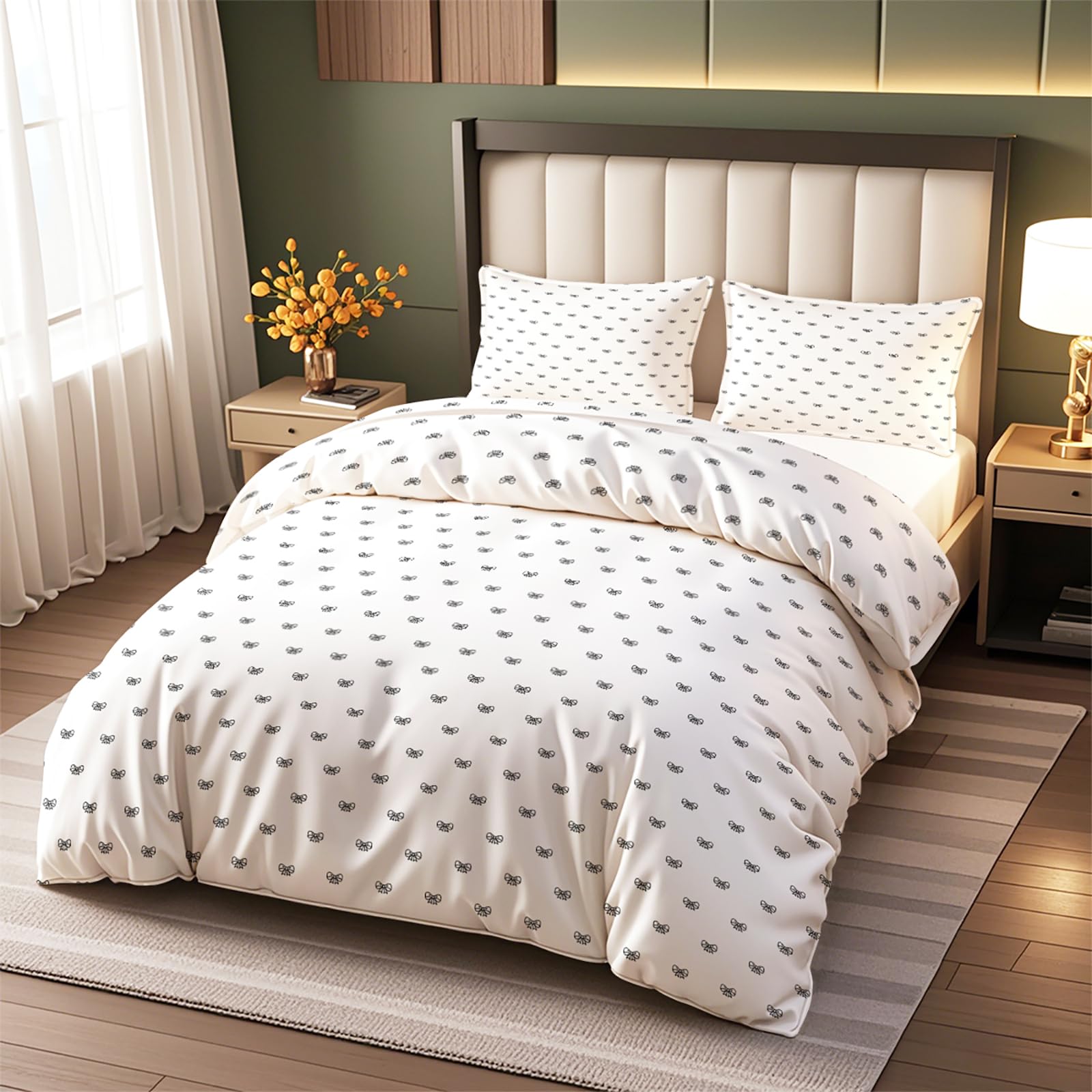 Vryxel Bow Reversible Bedding Single Duvet Cover Set Bed Zipper White 135×200CM — image 1