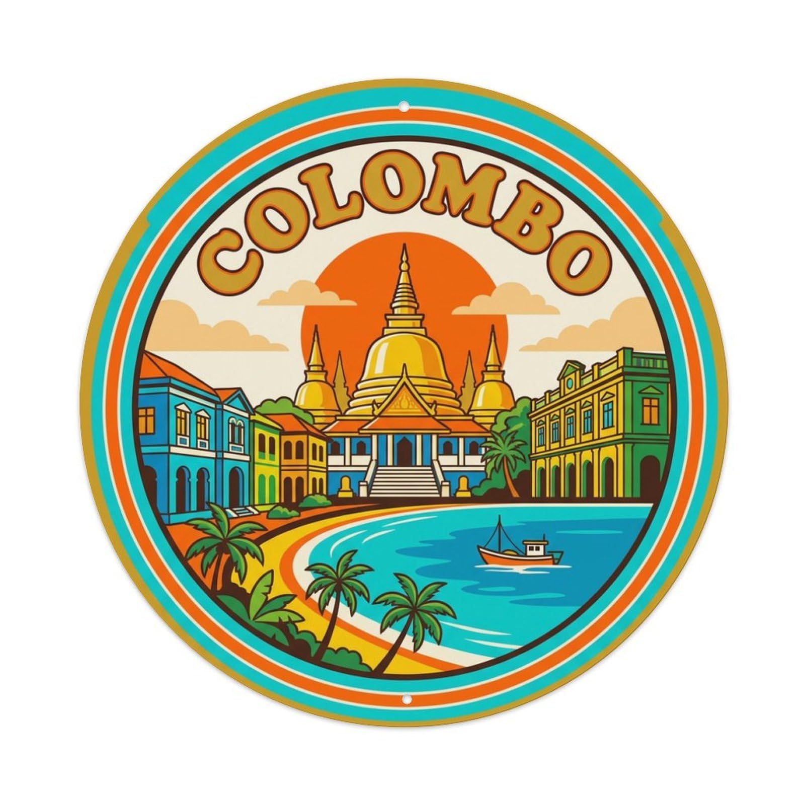 Vintage Travel Sri Lanka Colombo Metal Tin Sign