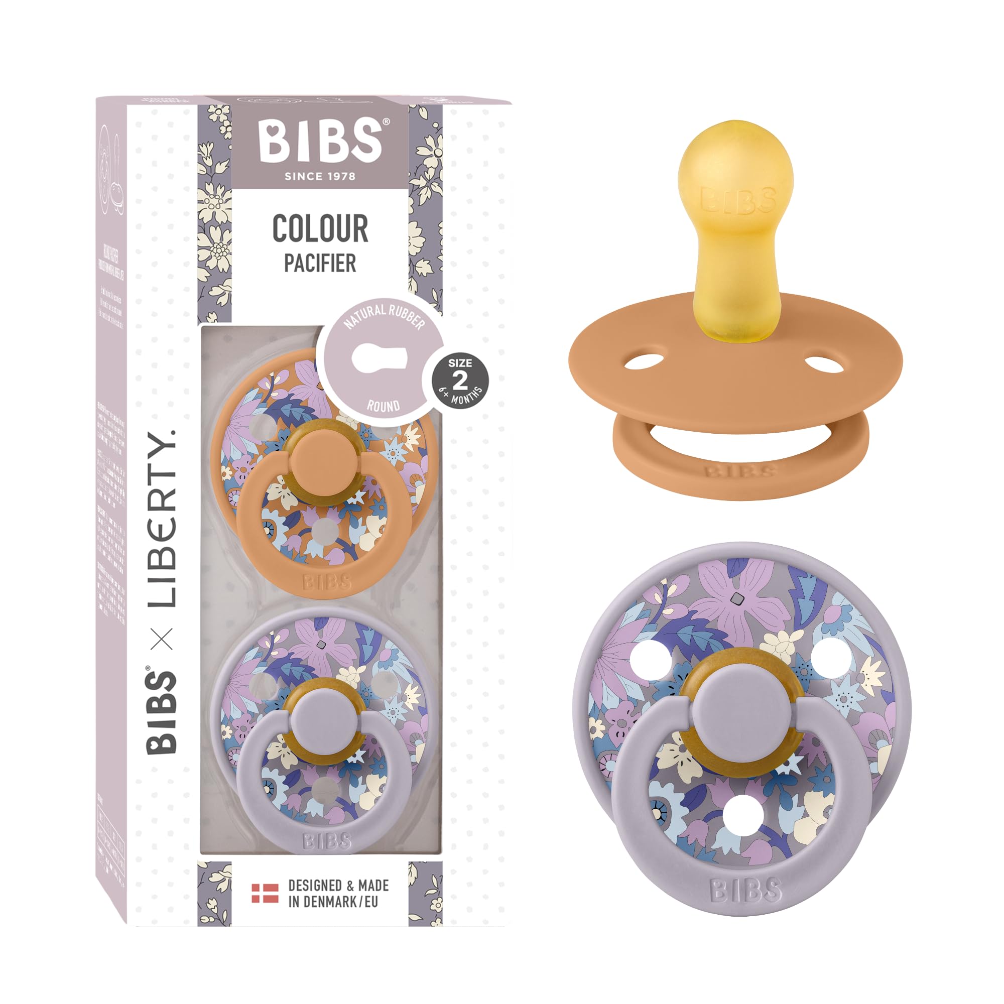 BIBS Colour Liberty Schnuller 2er-Pack, BPA-frei, Kirschform Nippel. Naturkautschuk/Latex, Hergestellt in Dänemark, Größe 2 (6-18 Monate), June Blossom Pumpkin Mix