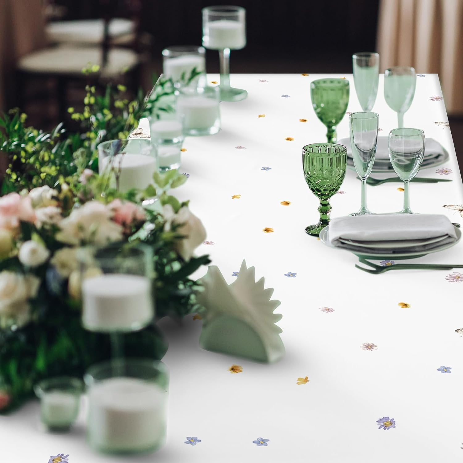 FuWeave 6 Pcs Wildflower Tablecloth Floral Butterfly Plastic Disposable Tablecloth Rectangle Table Covers for Birthday Wedding Baby Shower Mothers Day Tea Party Supplies and Decoration, 54 x 108 Inch