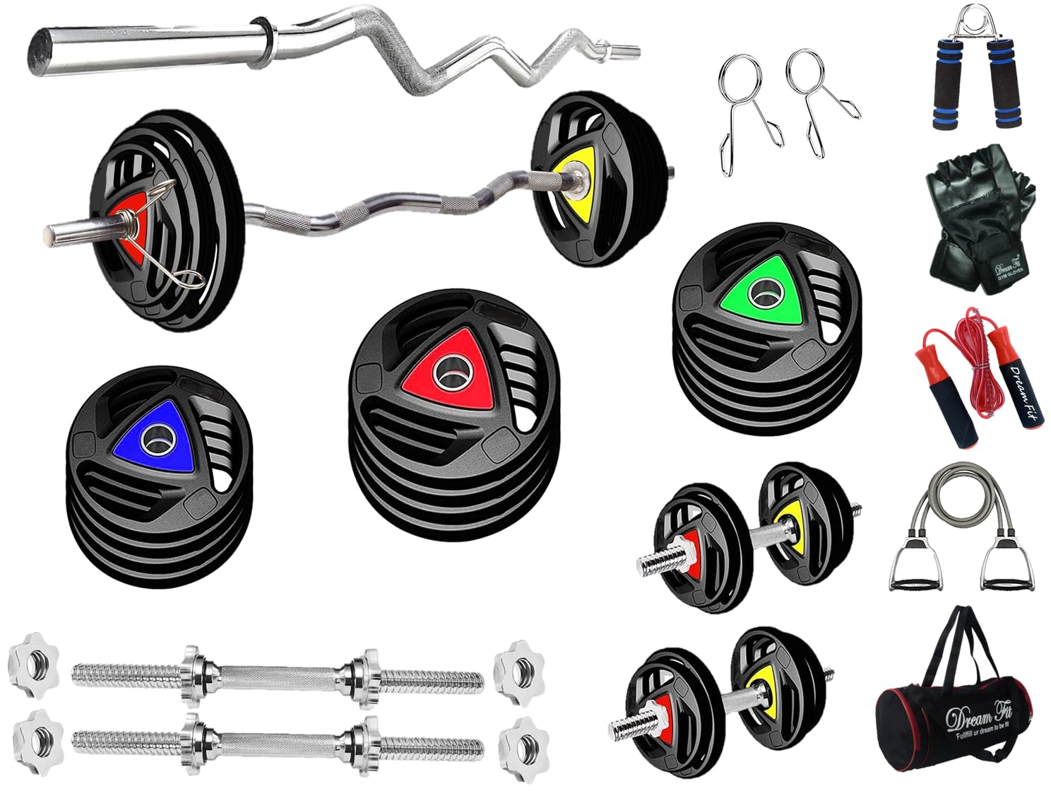 DREAM FIT Rubber Coated Metal Integrated (Steering) Plates Home Gym Set