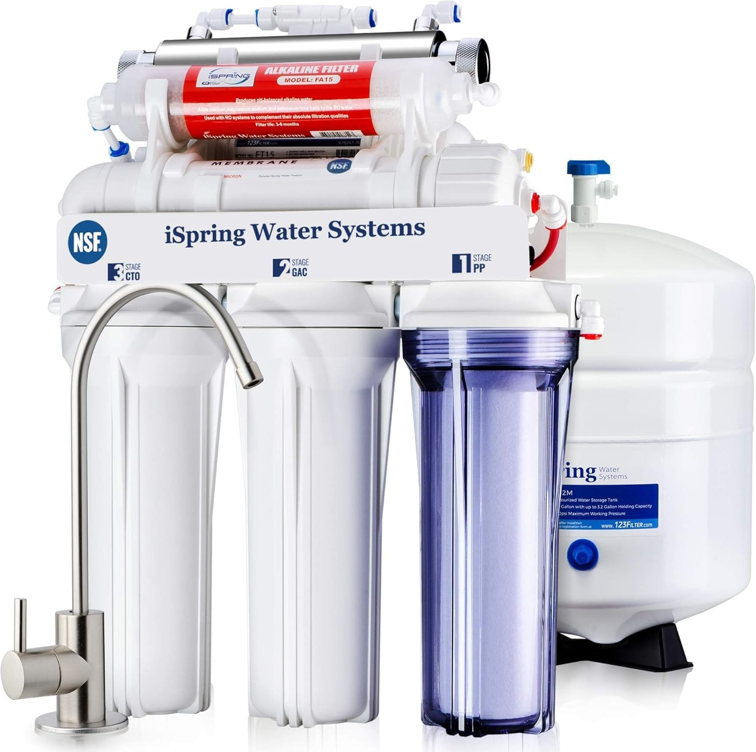RCC7AK-UV 7 Stage Under Sink Reverse Osmosis Drinking Water Filtration System with Alkaline Remineralization Filter and UV Sterilizer, 75 GPD