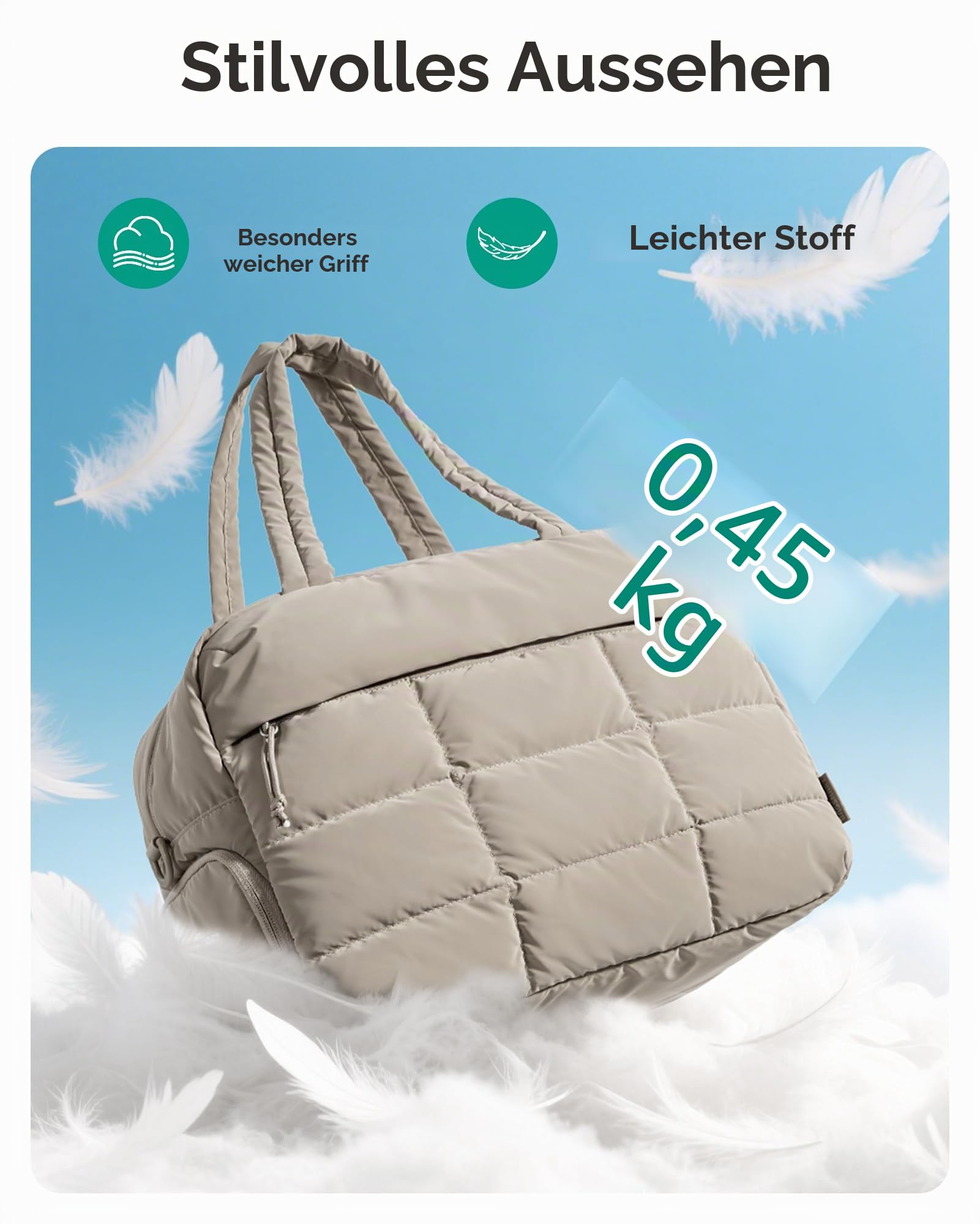 BAGSMART Puffer Sporttasche Damen Reisetasche Klein Mit Schuhfach 23L